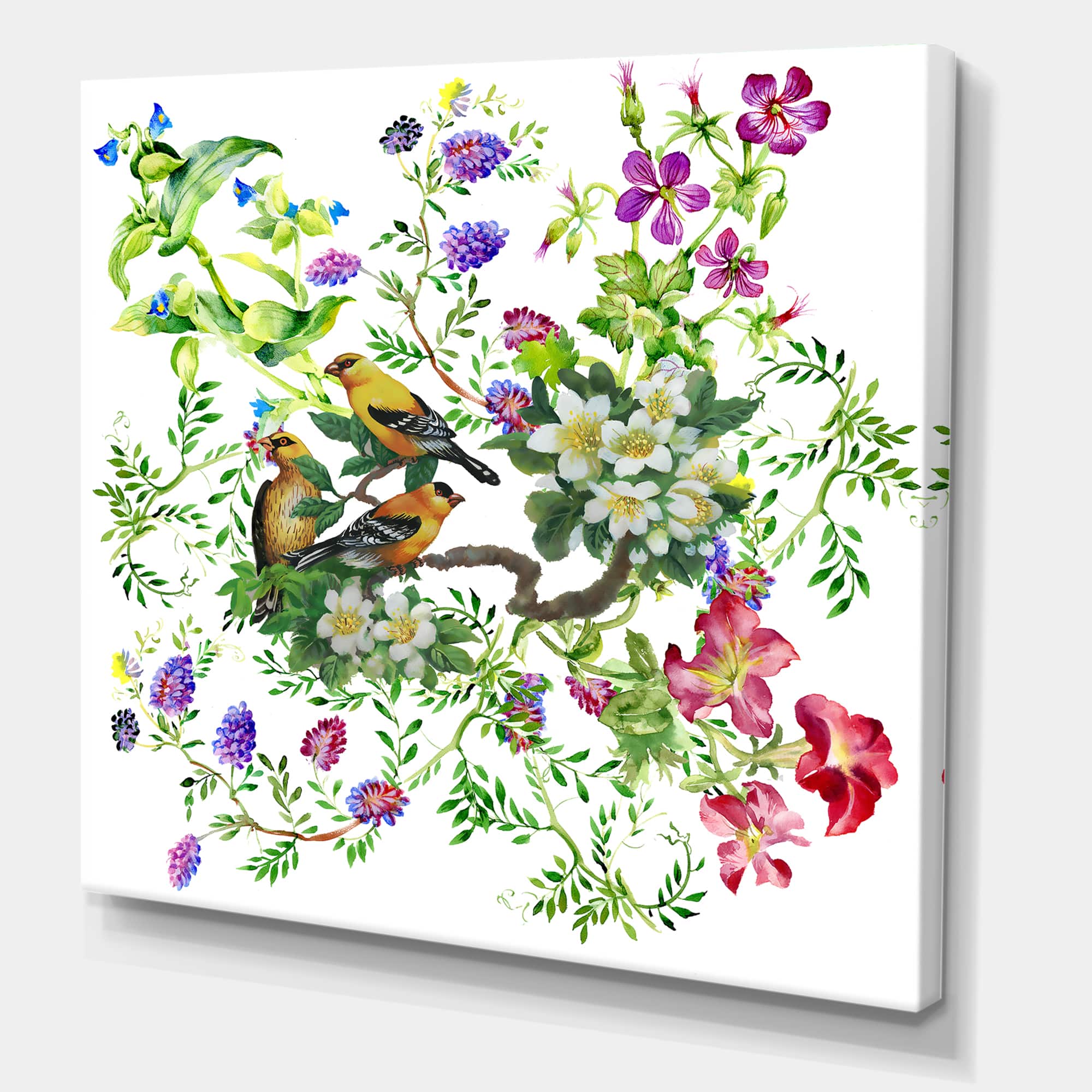 Designart - Tropical Birds With On Blooming Tree - Traditional Canvas Wall Art Print