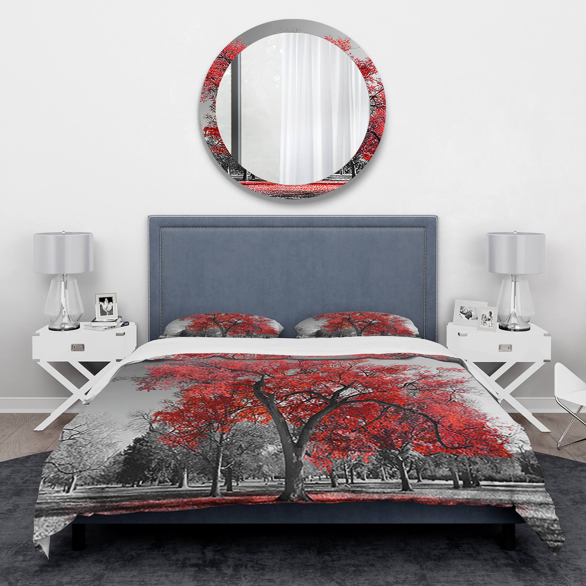 Designart 'Big Red Tree on Foggy Day' Traditional Bedding Set
