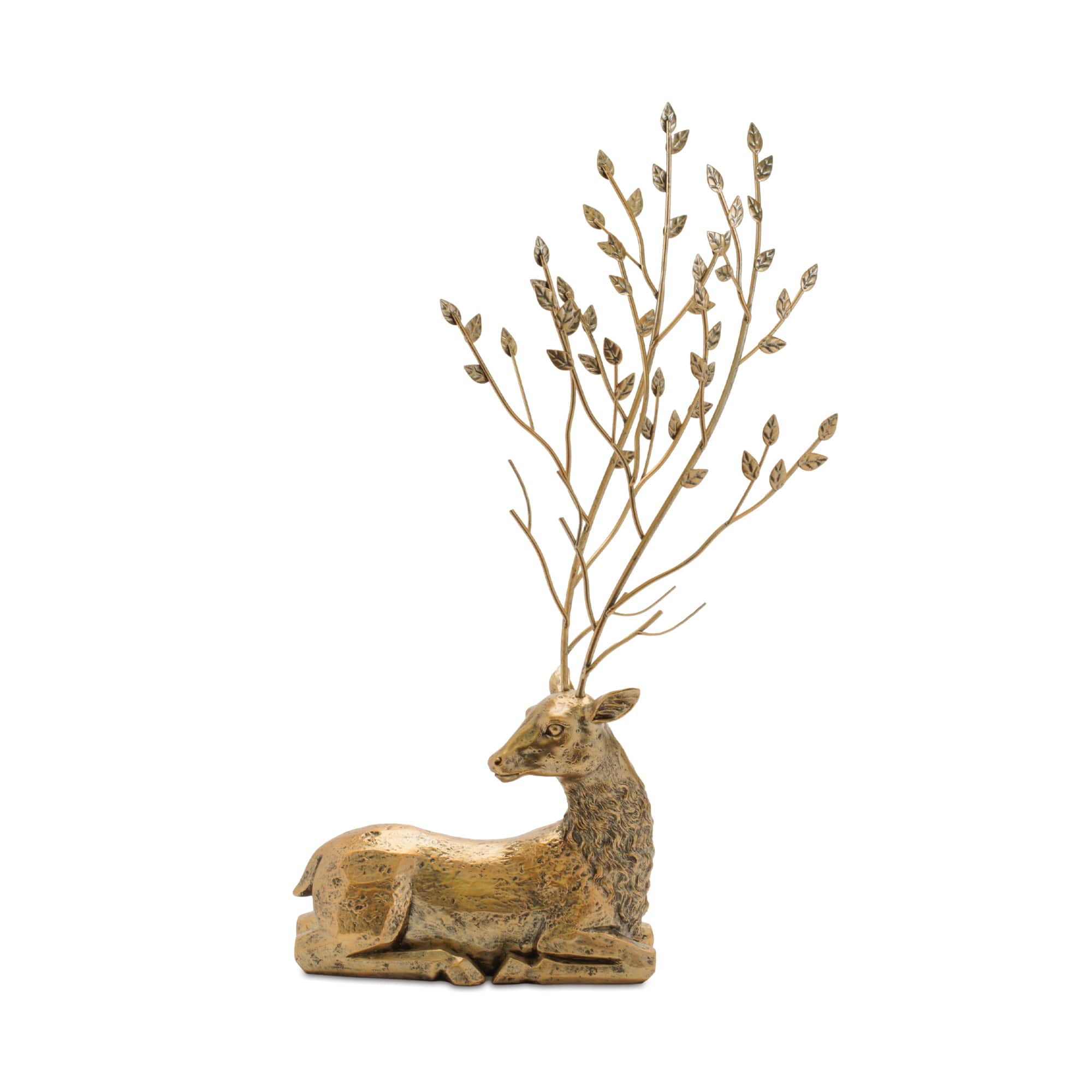Melrose Distressed Gold Deer with Metal Tree Antlers Set