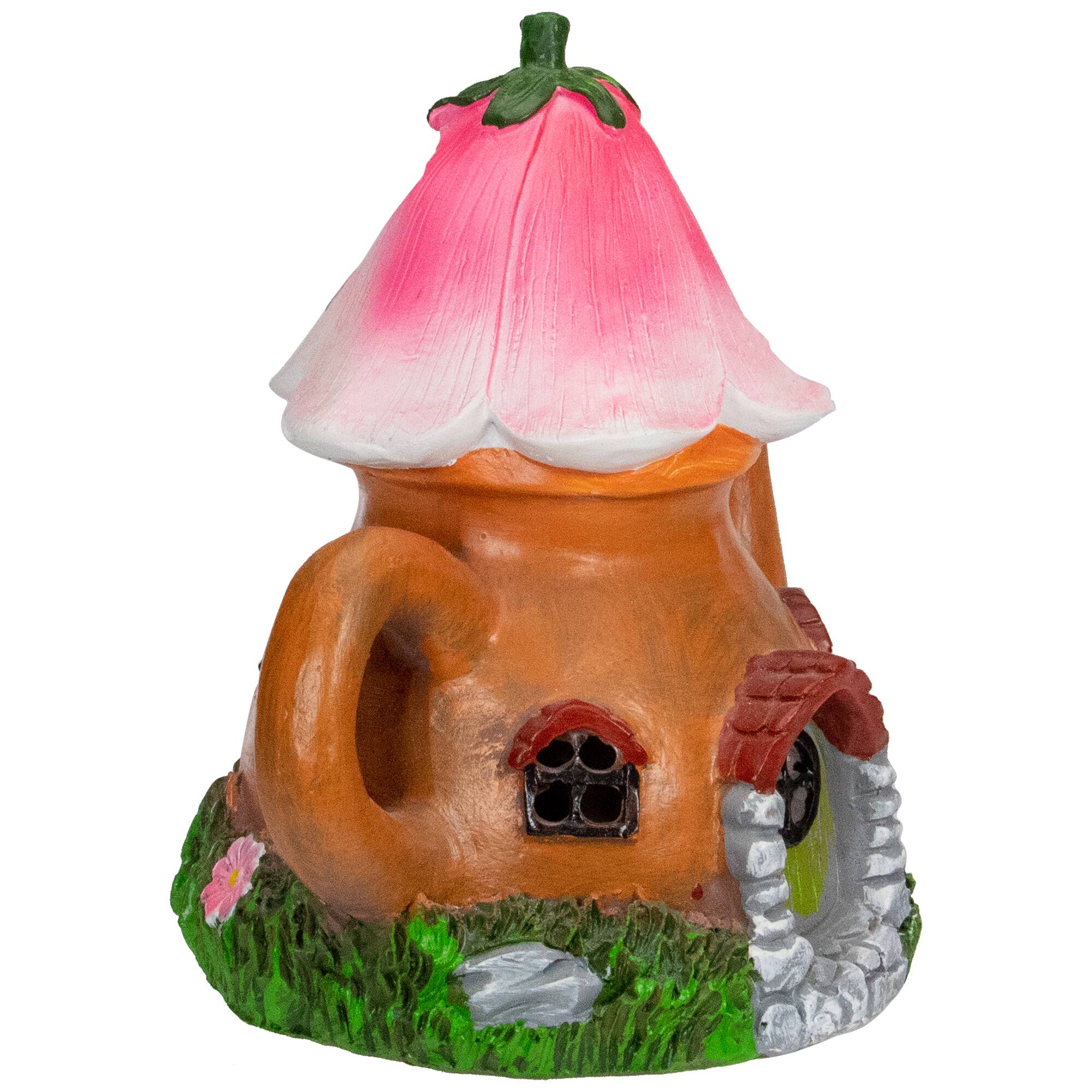 7" Solar Lighted Flower Tea Pot Outdoor Garden Statue