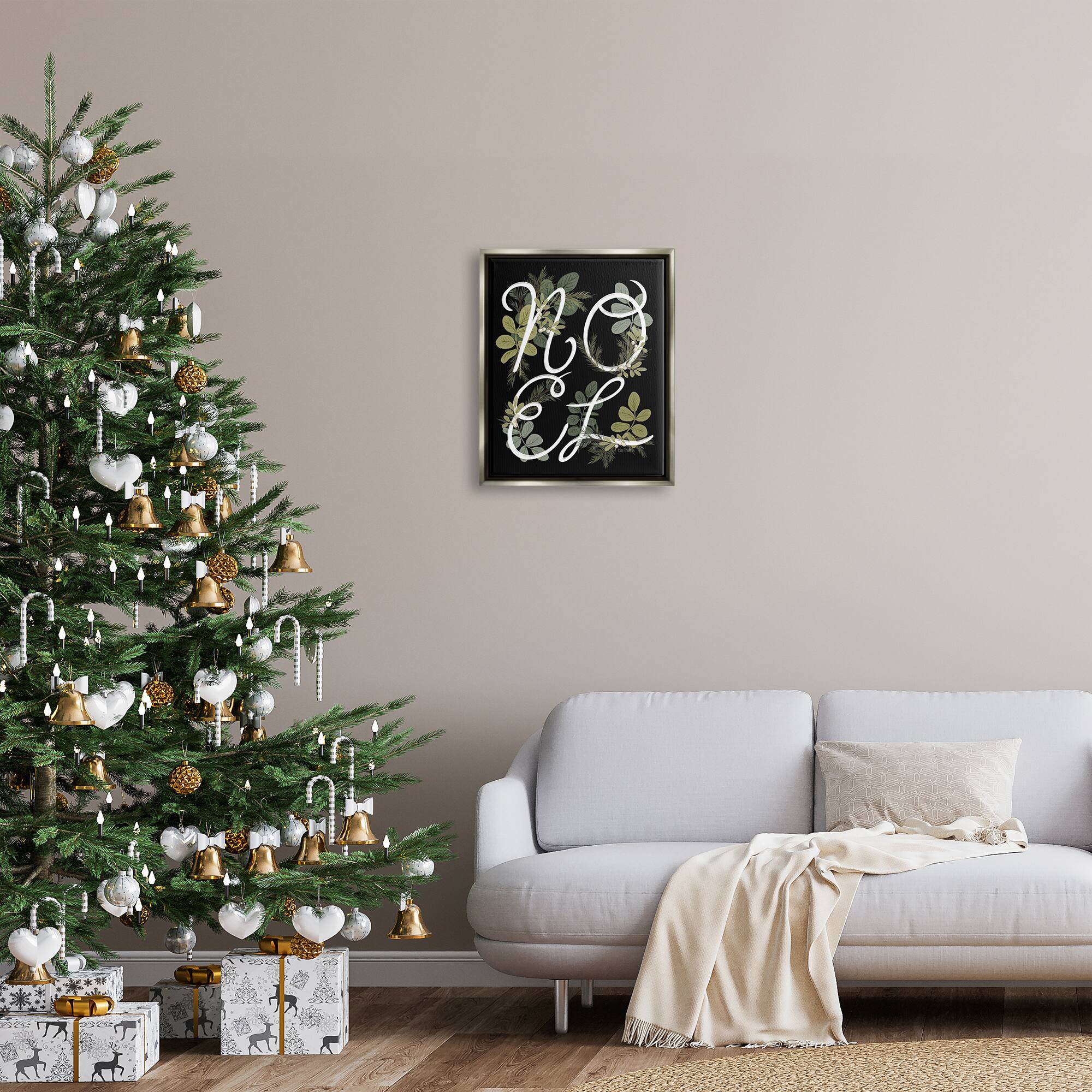 Stupell Industries Noel Intertwined Botanical Leaves Framed Floater Canvas Wall Art