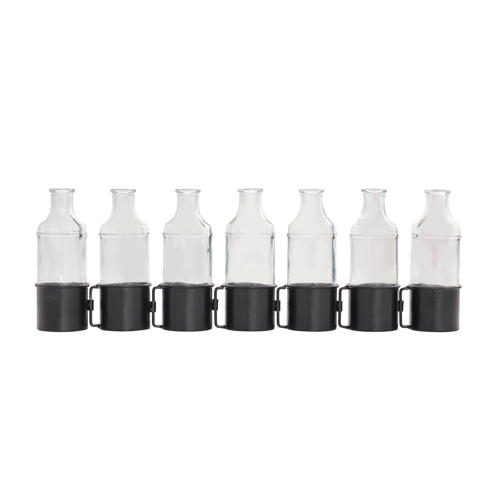 22" Black Metal Adjustable Bottle Vase with Clear Glass Bottles