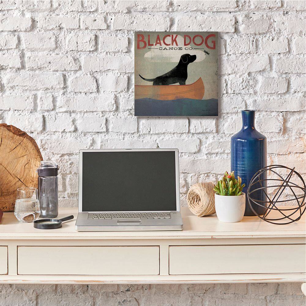 Stupell Industries Black Dog Canoe Company Pet Boating Lake Sports Canvas Wall Art