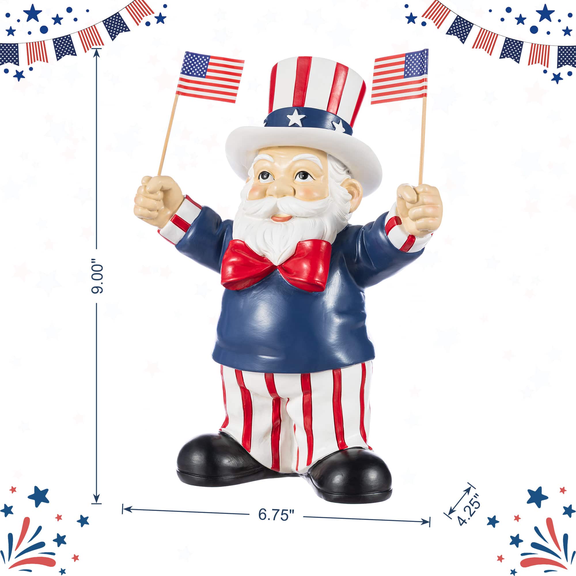 Glitzhome® 9" Patriotic Americana Polyresin Santa Holding Flags Table Decor