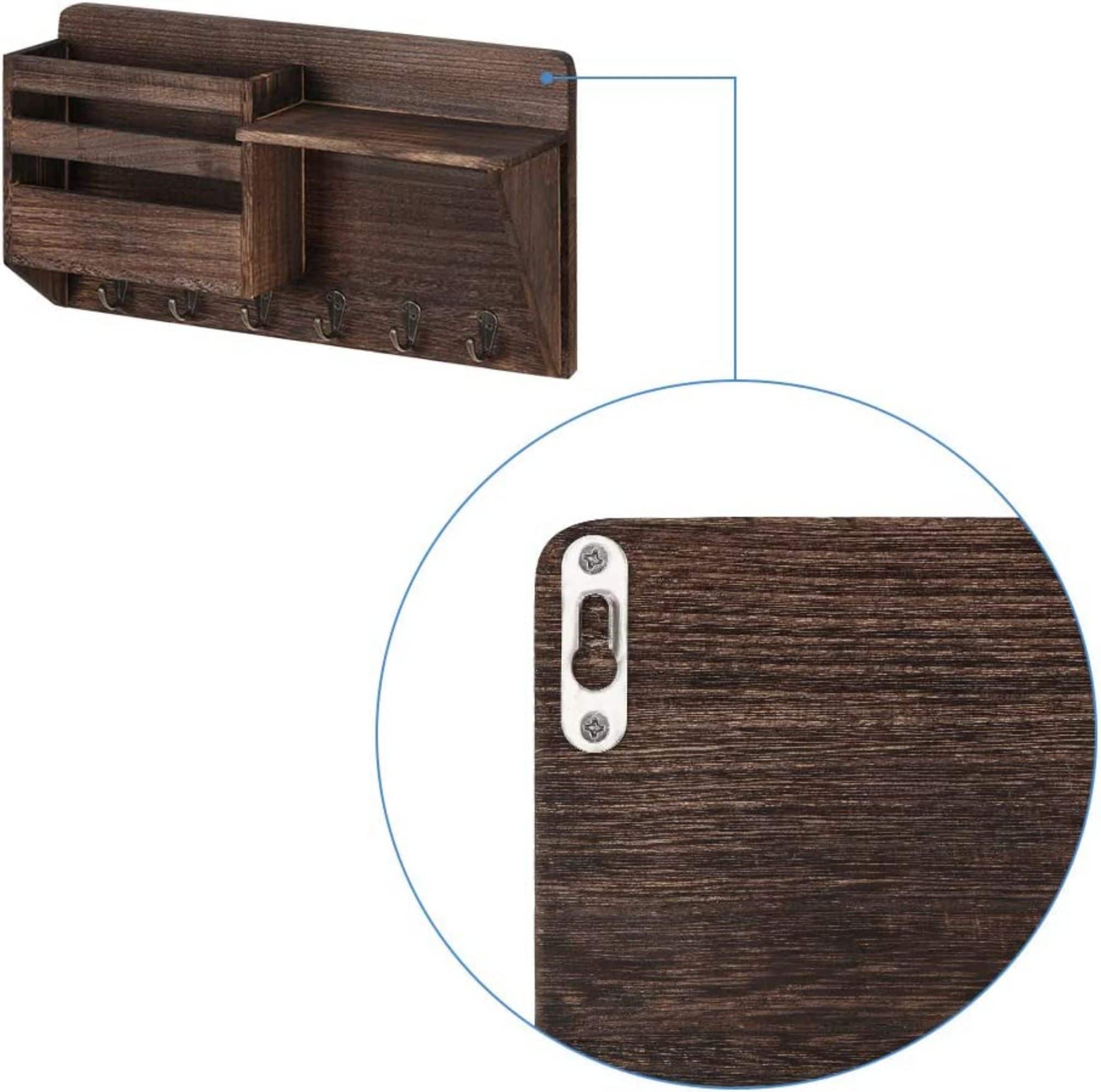 NEX™ 16" Brown Wall-Mounted Mail & Key Holder Organizer with 6 Key Hooks