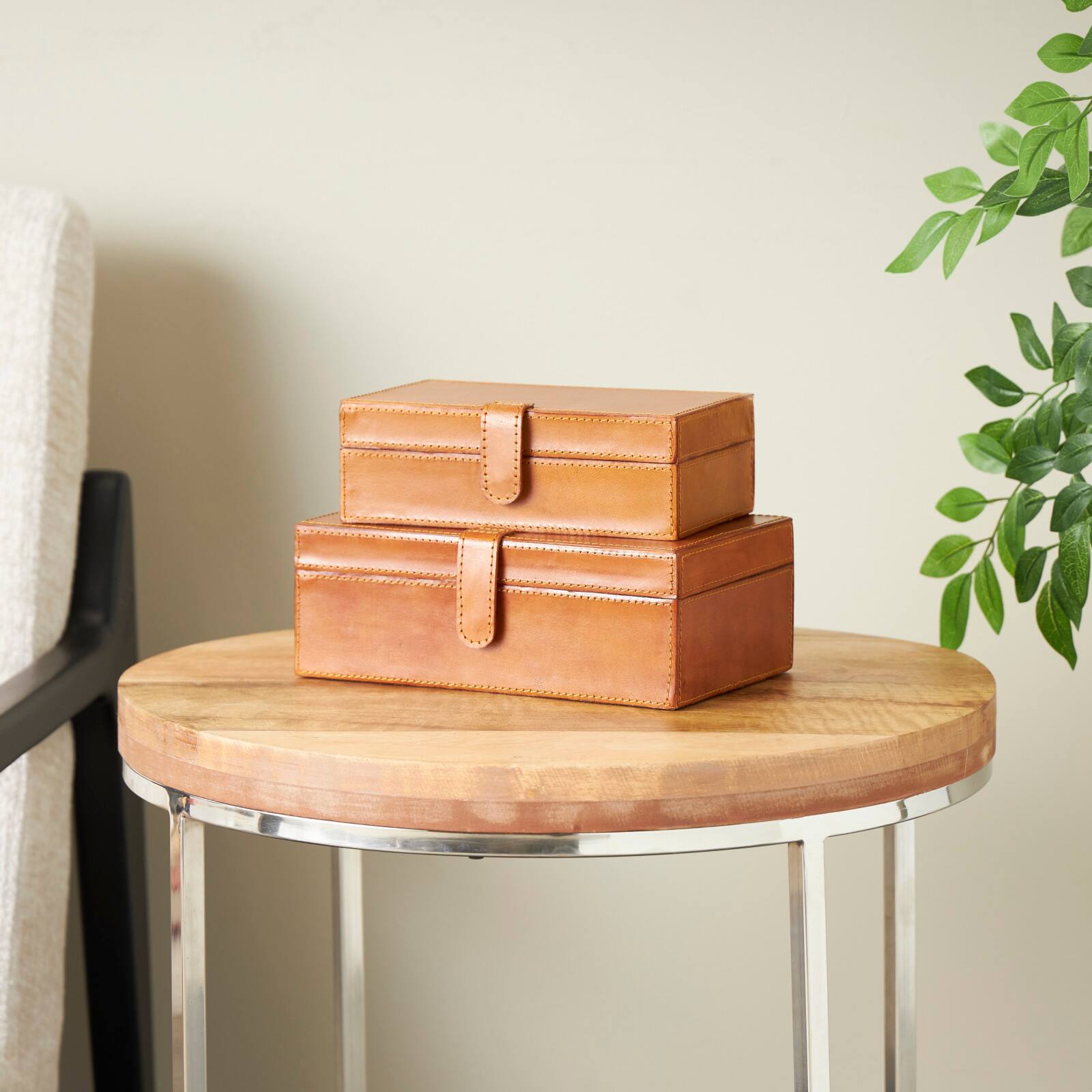 Brown Leather Storage Box Set