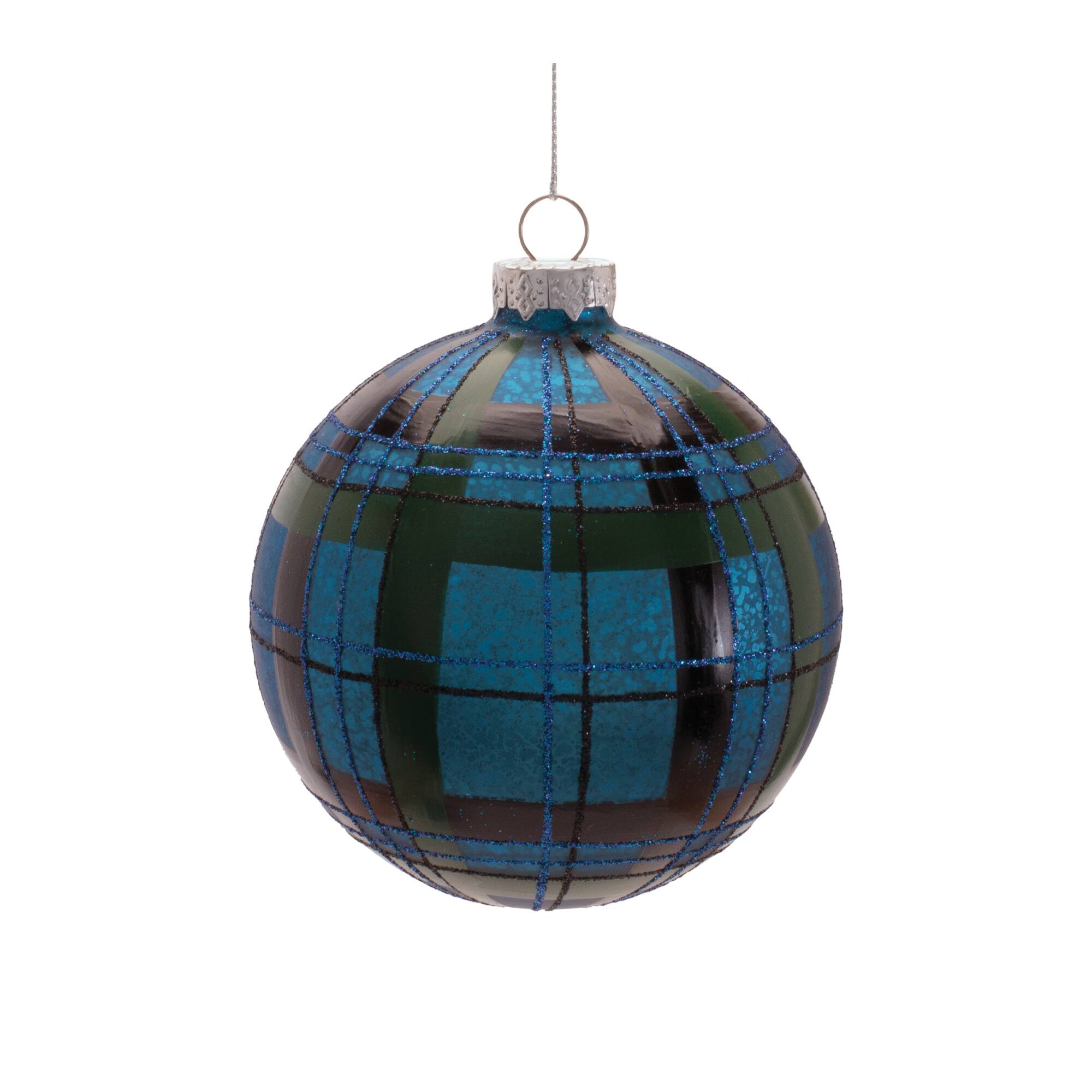 Melrose Ball & Finial Plaid Glass Ornaments Set
