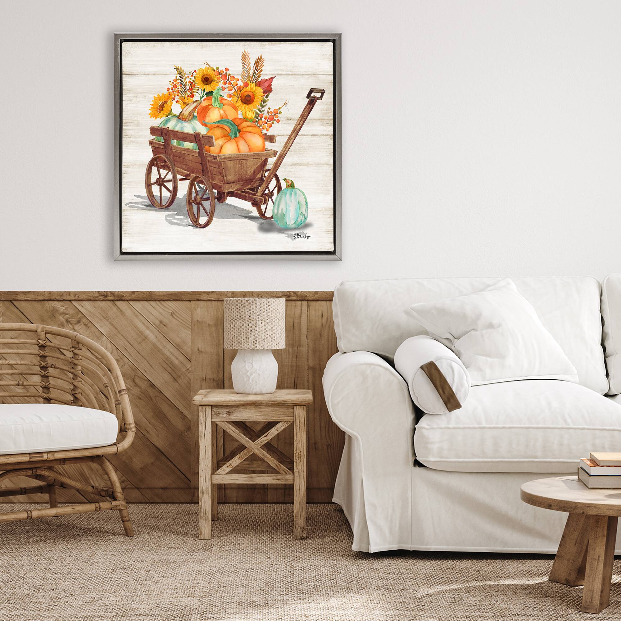 Stupell Industries Pumpkin Farm Harvest Wagon Floater Framed Art