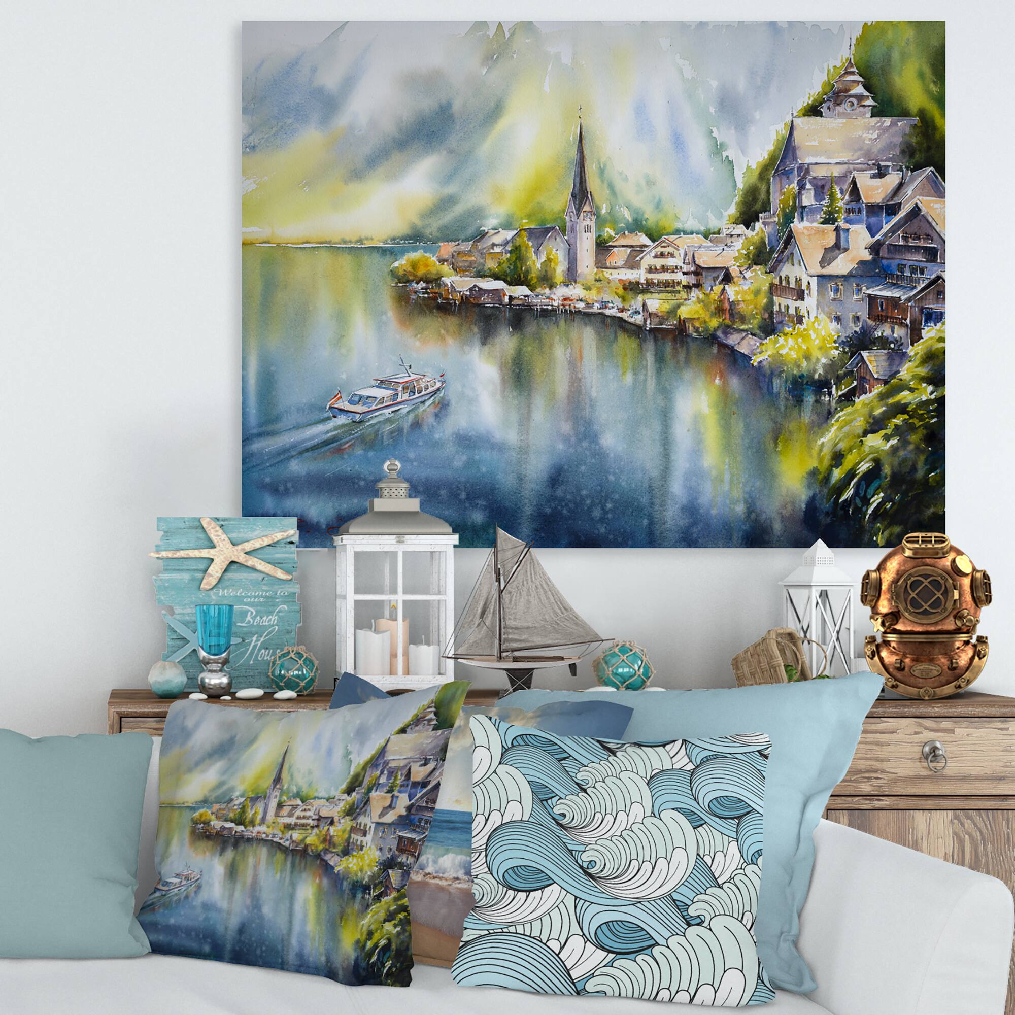 Designart - Mountain Village By The River In Austria
