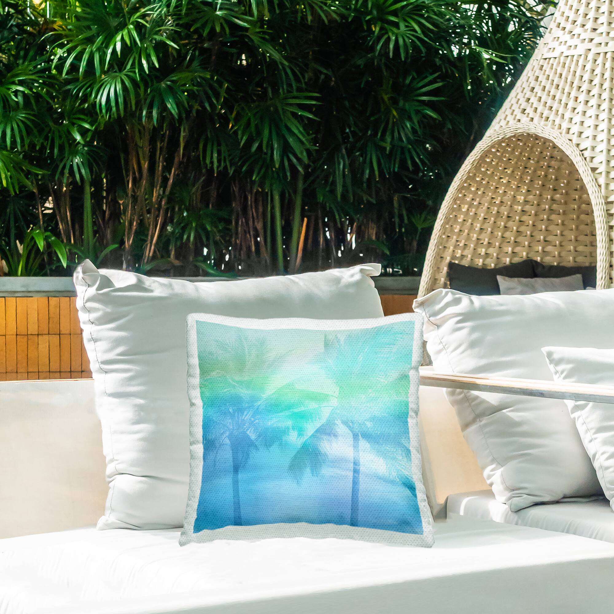 Stupell Industries 18" x 18" Blue Summer Palm Tree Sunlight Outdoor Print Throw Pillow