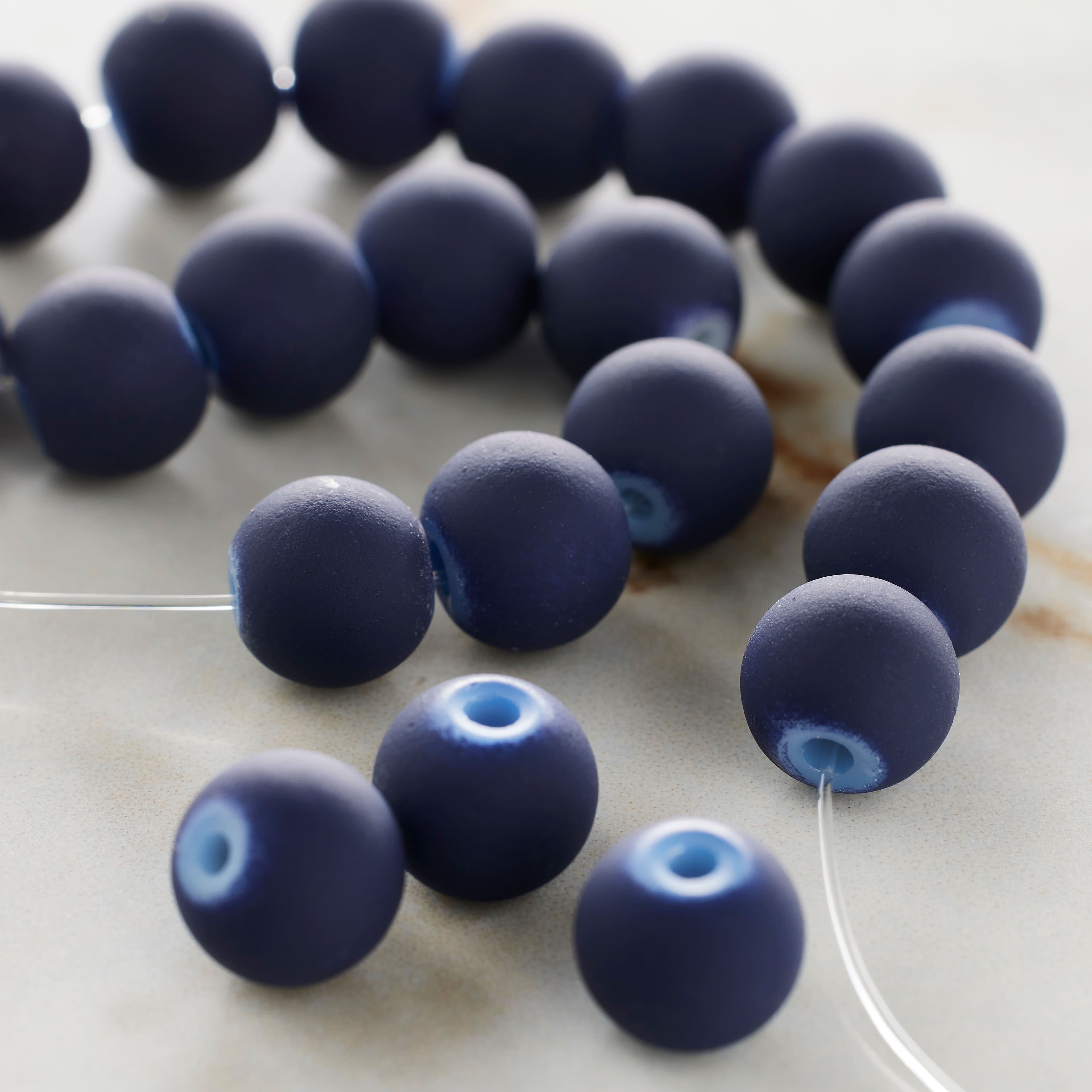 12 Pack: Blue Rubber Coated Glass Round Beads, 8mm by Bead Landing™