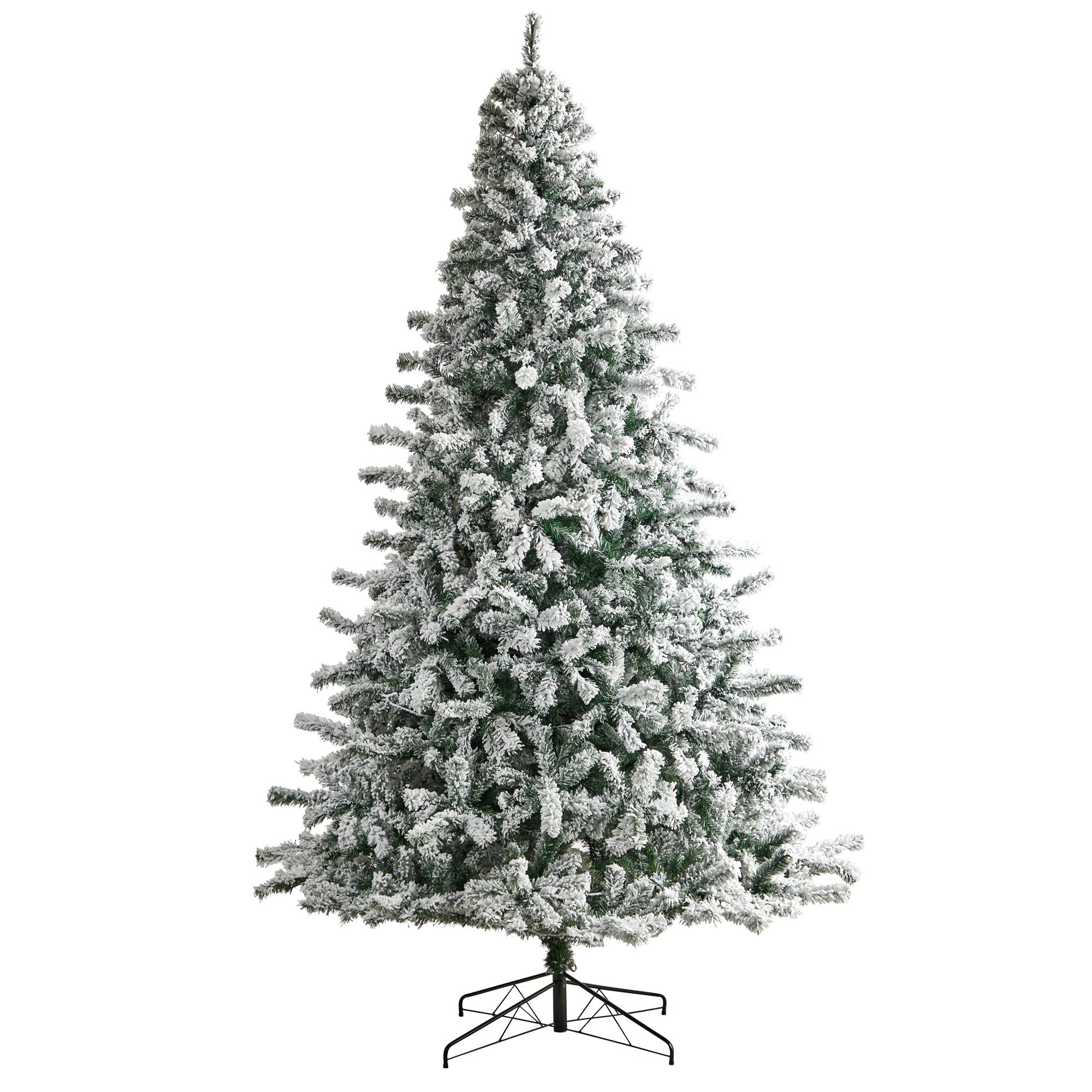 10ft. Pre-Lit Flocked Rock Springs Spruce Artificial Christmas Tree, Clear LED Lights