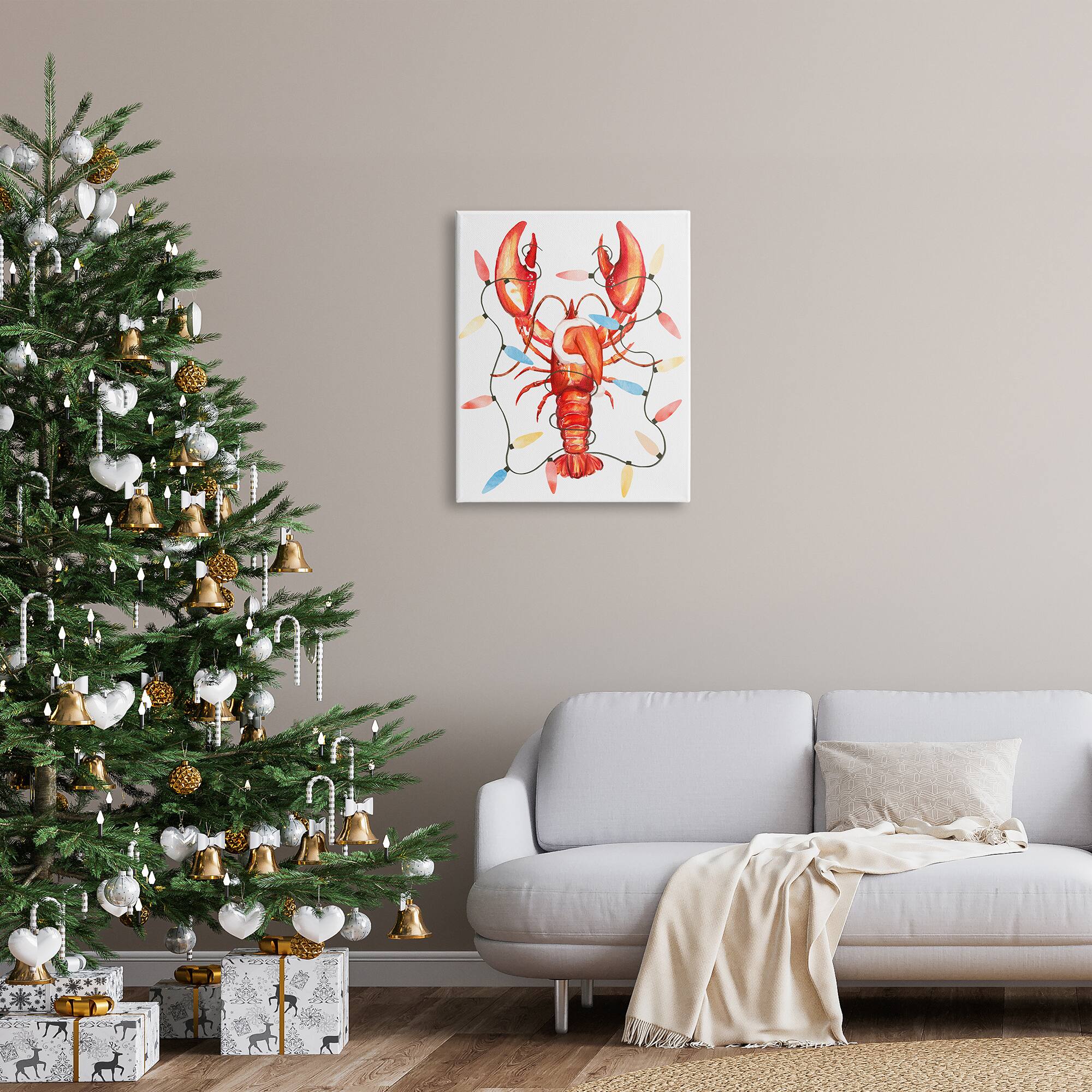 Stupell Industries Nautical Lobster Christmas Lights Canvas Wall Art