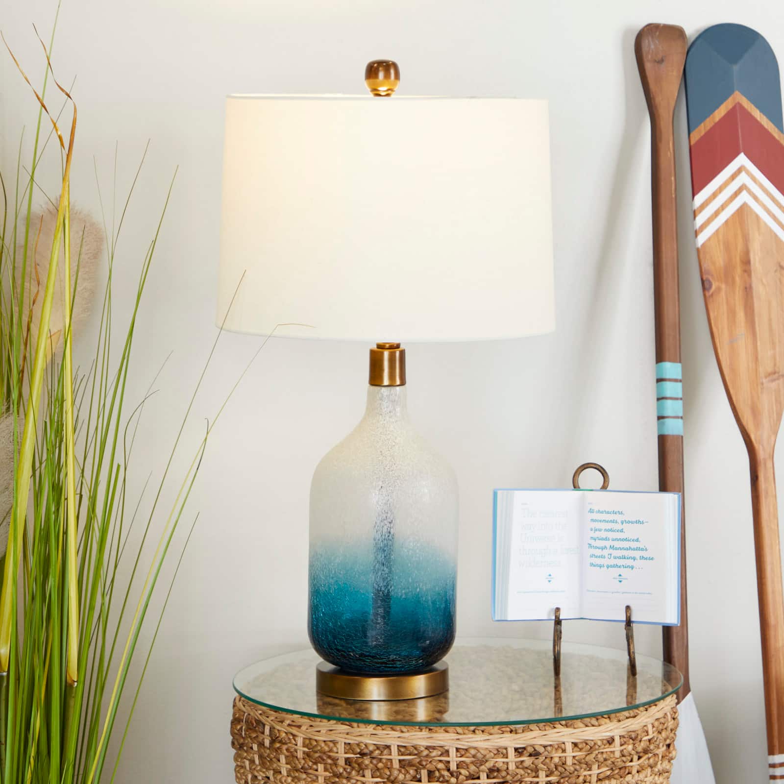 Blue Glass Table Lamp Set of 2 15", 28"