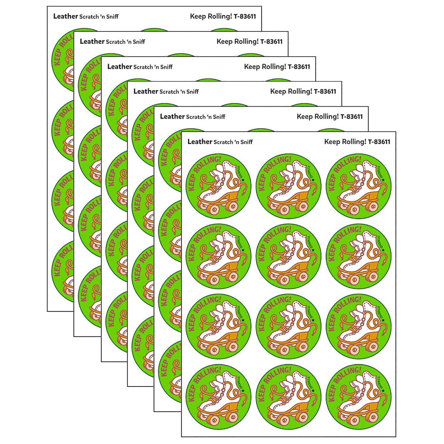 TREND Enterprises® Keep Rolling! Leather Scented Stickers, 6 Packs of 24