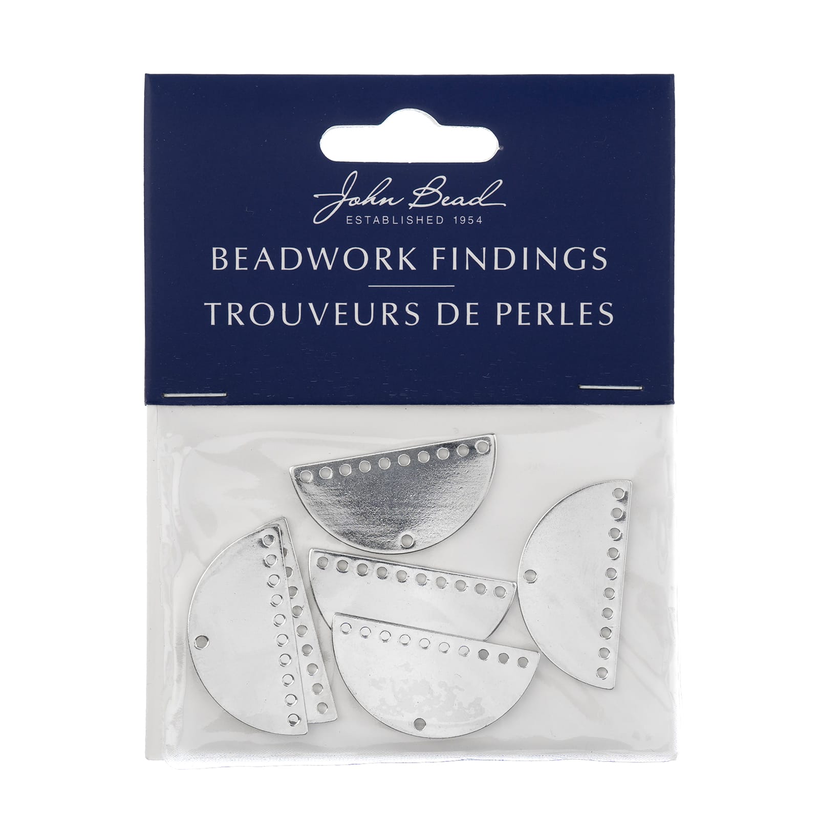 John Bead Silver Half Moon Semicircle with 11 Holes Pendants, 6ct.