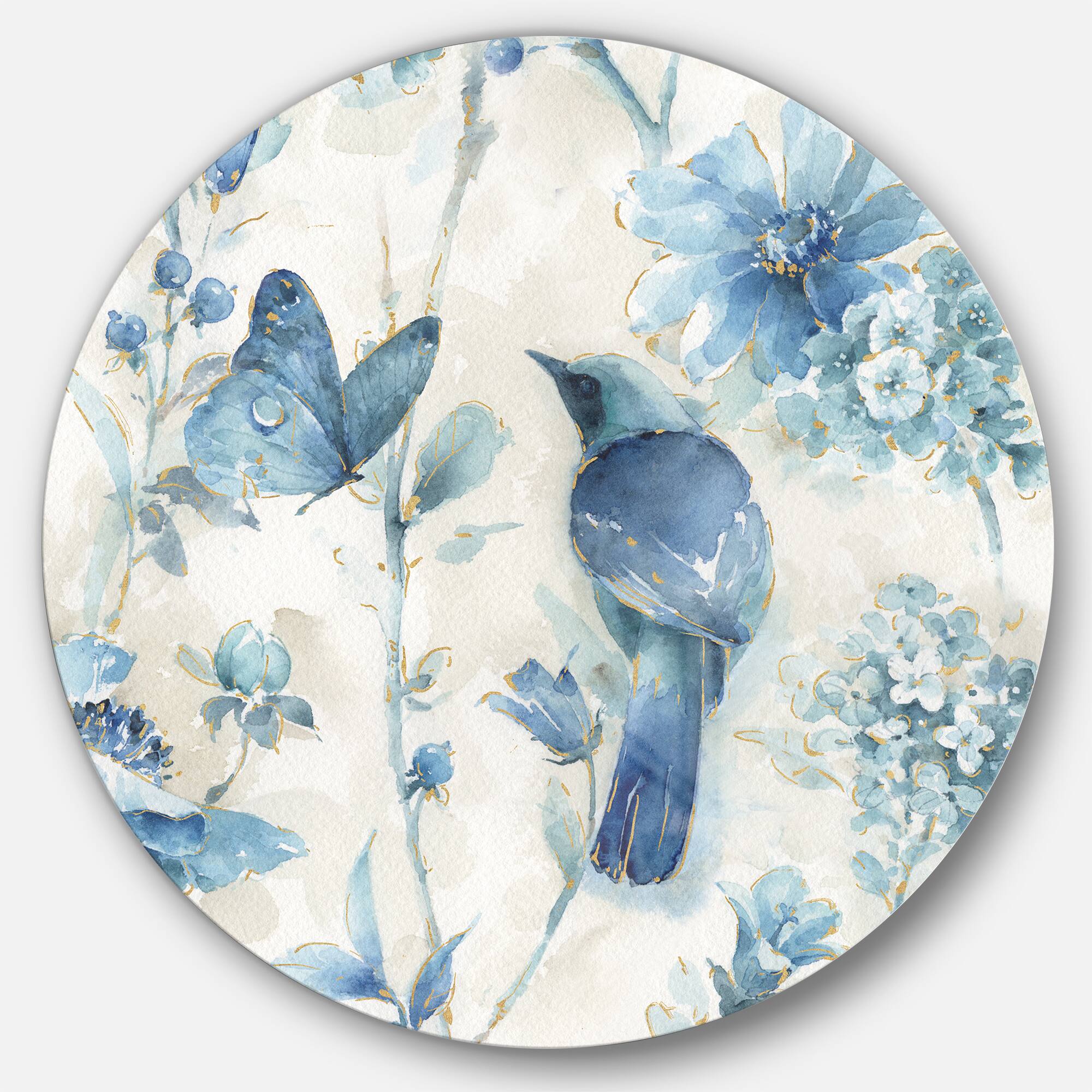 Designart - Indigold Bird Cottage Family I - Farmhouse Metal Circle Wall Art
