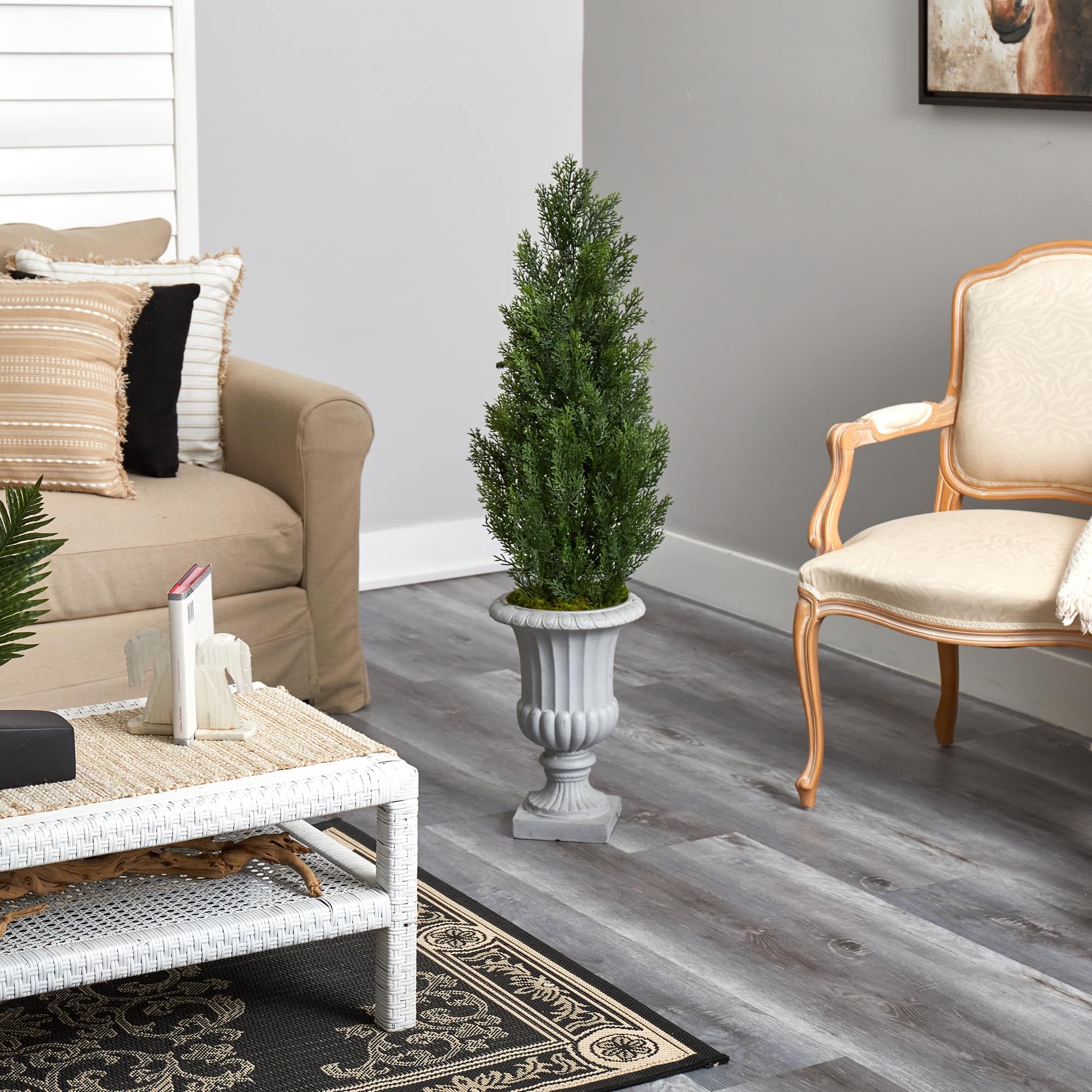 4ft. UV Resistant Mini Cedar Artificial Pine Tree in Decorative Urn