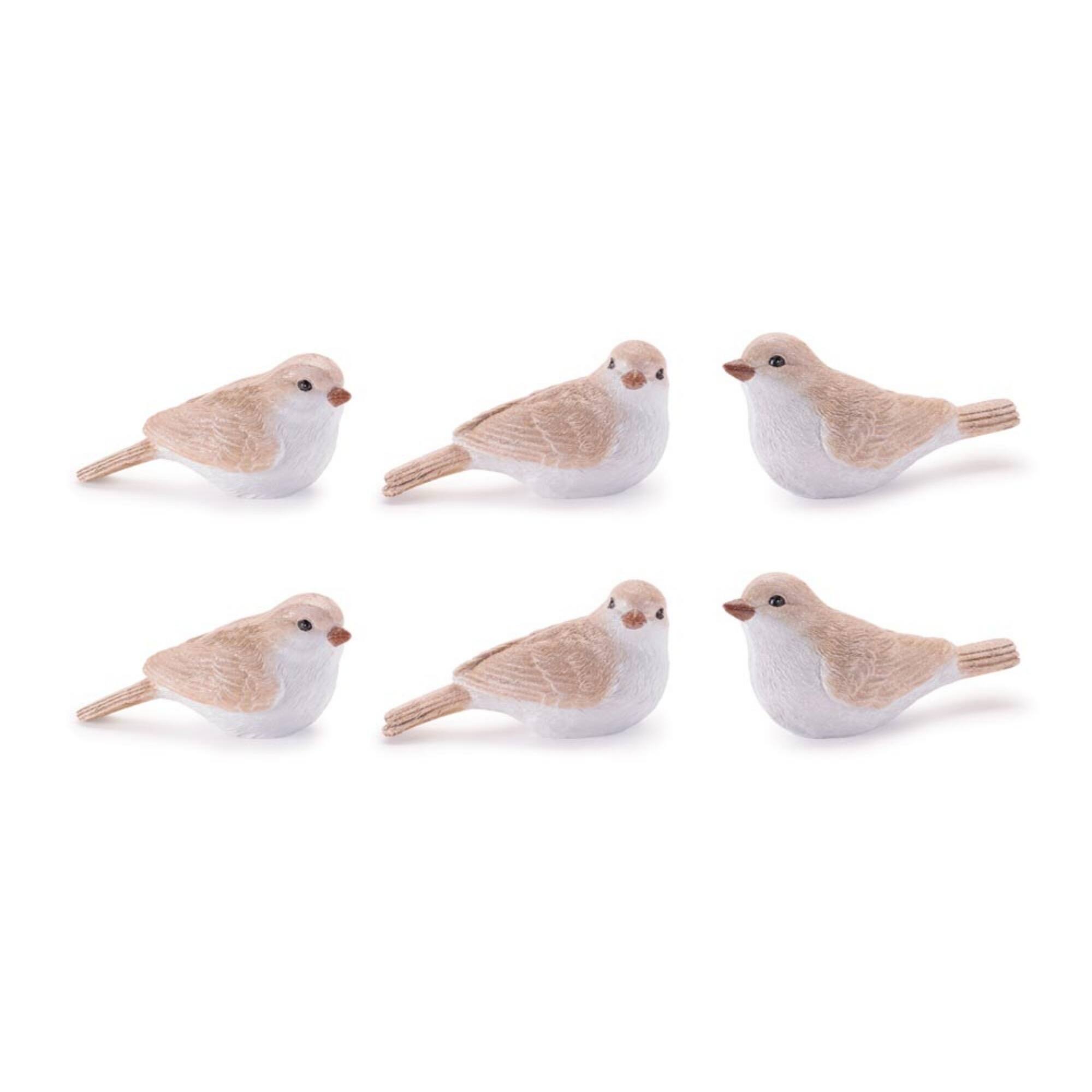 Melrose 2.25" Beige Glittered Bird Figurines Set