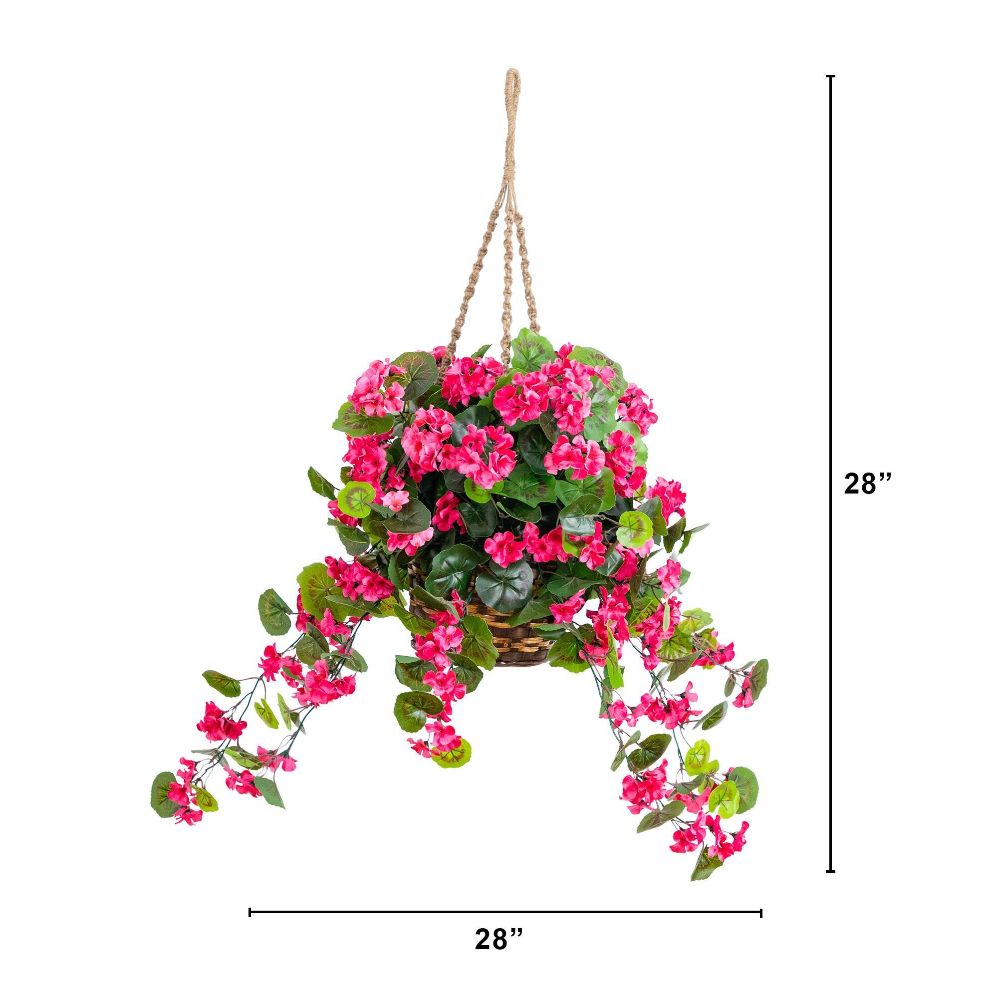 28" UV Resistant Artificial Geranium in Hanging Basket