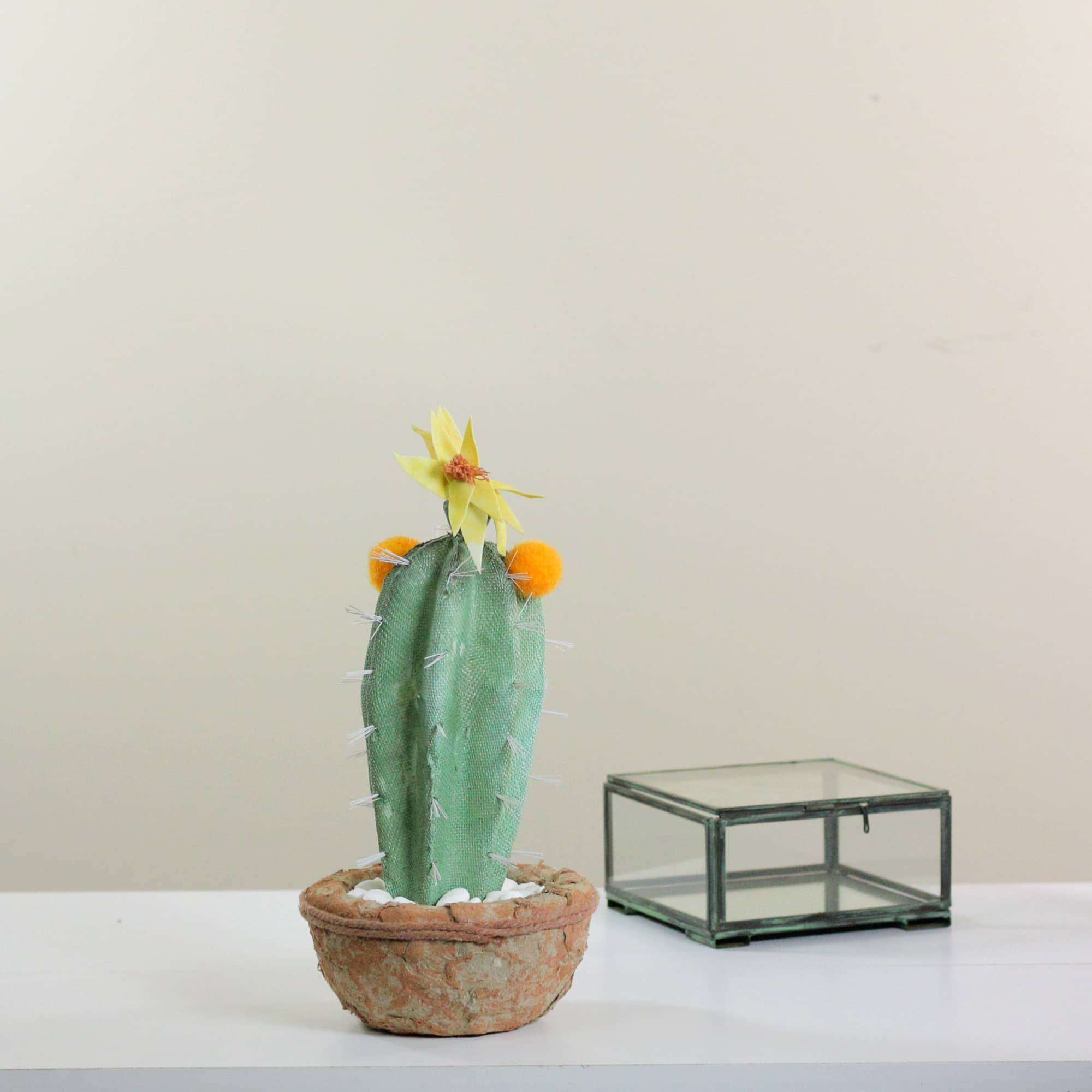 12" Southwestern Style Potted Cactus with Yellow Flower