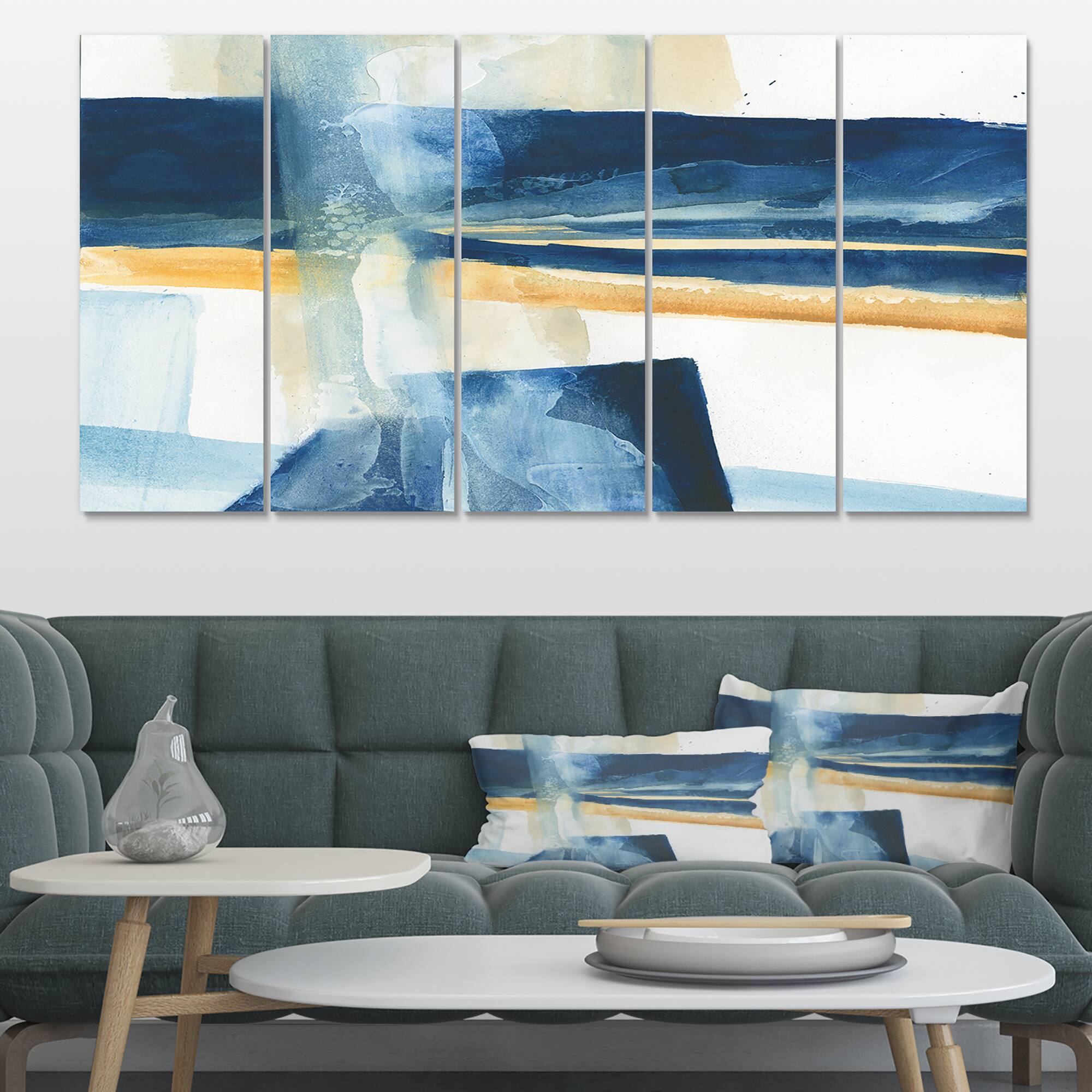 Designart - Indigo Panel IV - Glam Modern Gallery-wrapped Canvas
