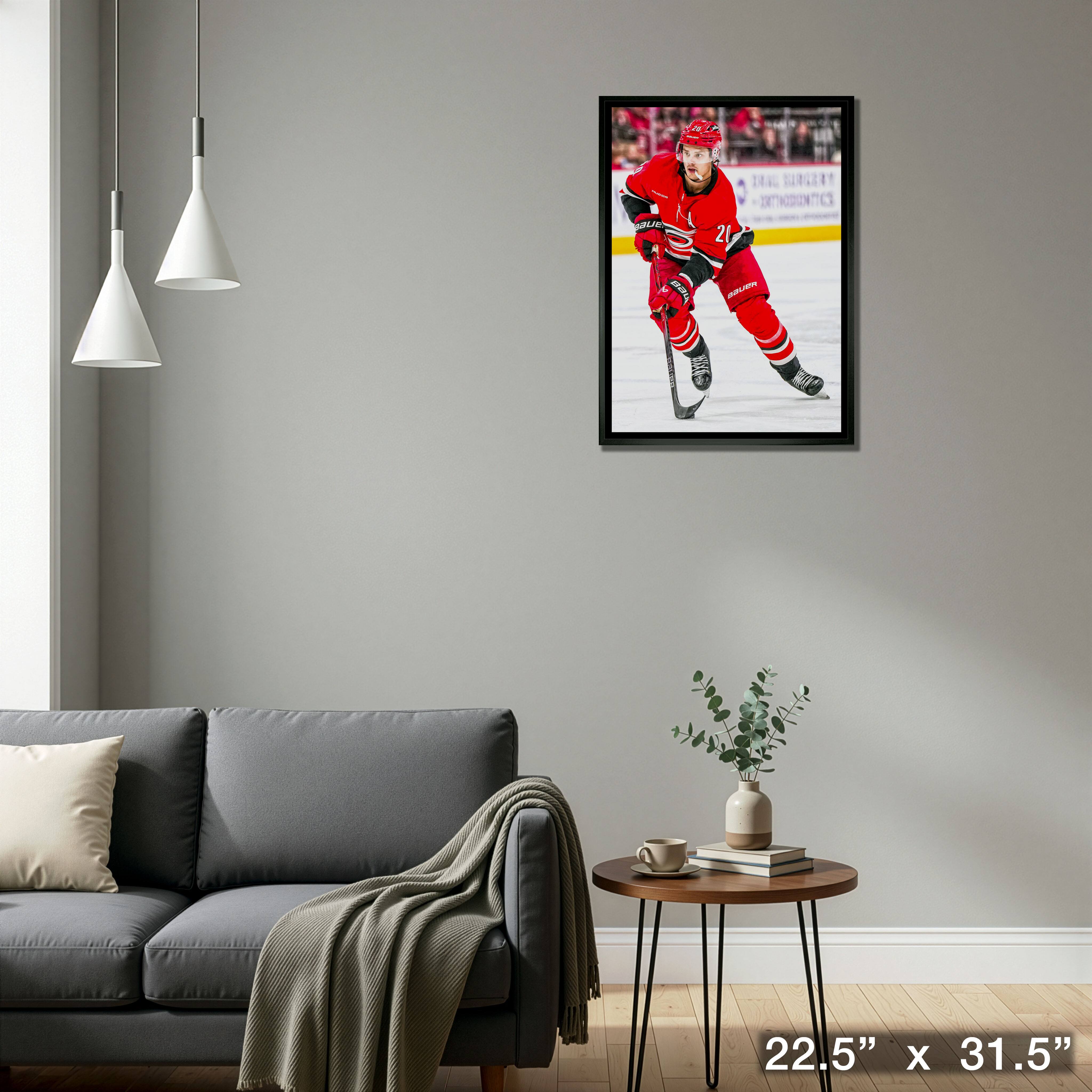 Sebastian Aho 20" x 29" Framed Canvas Carolina Hurricanes 22.5" x 31.5"