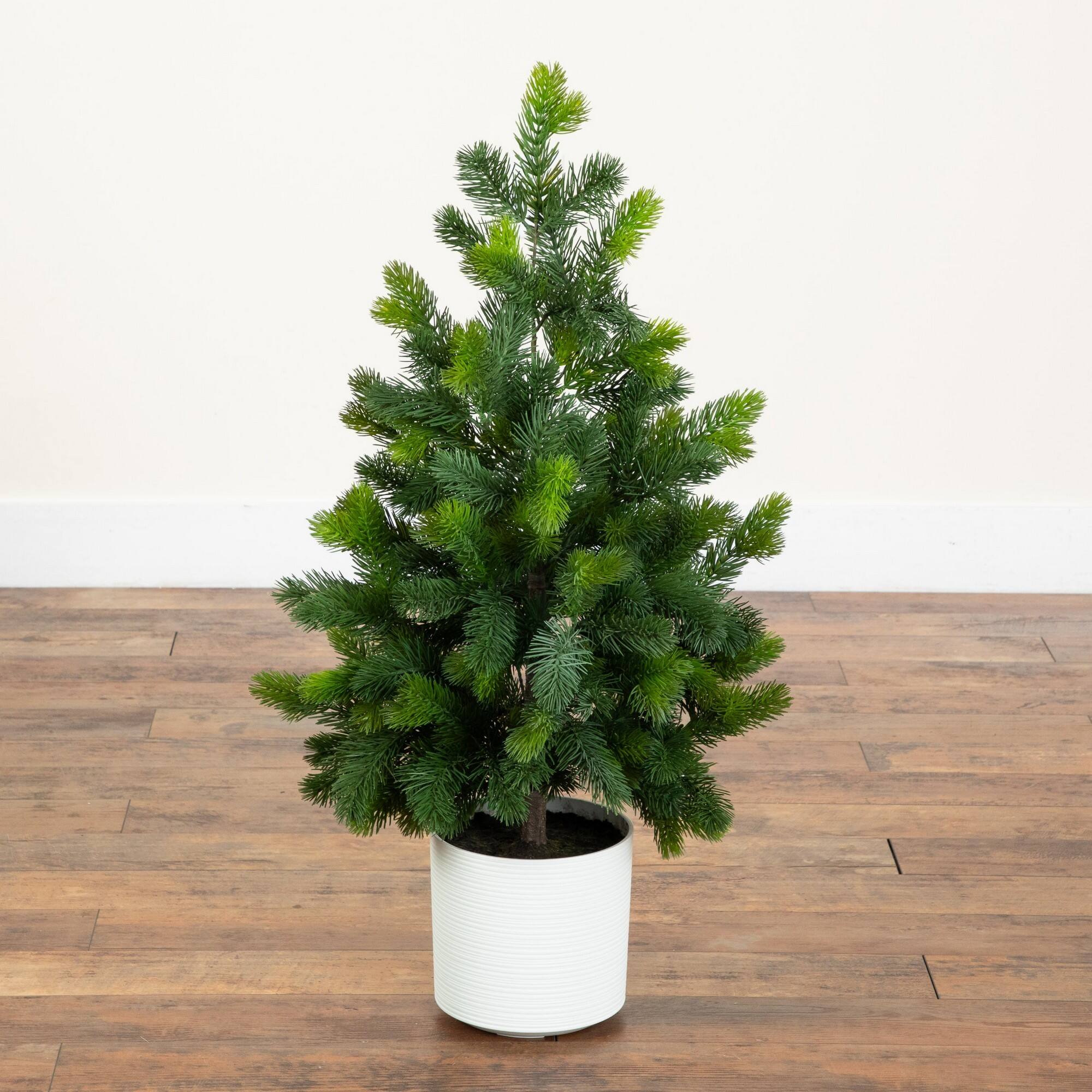 Nearly Natural 3ft. Unlit Artificial Real Touch Spruce Christmas Tree in White Decorative Planter