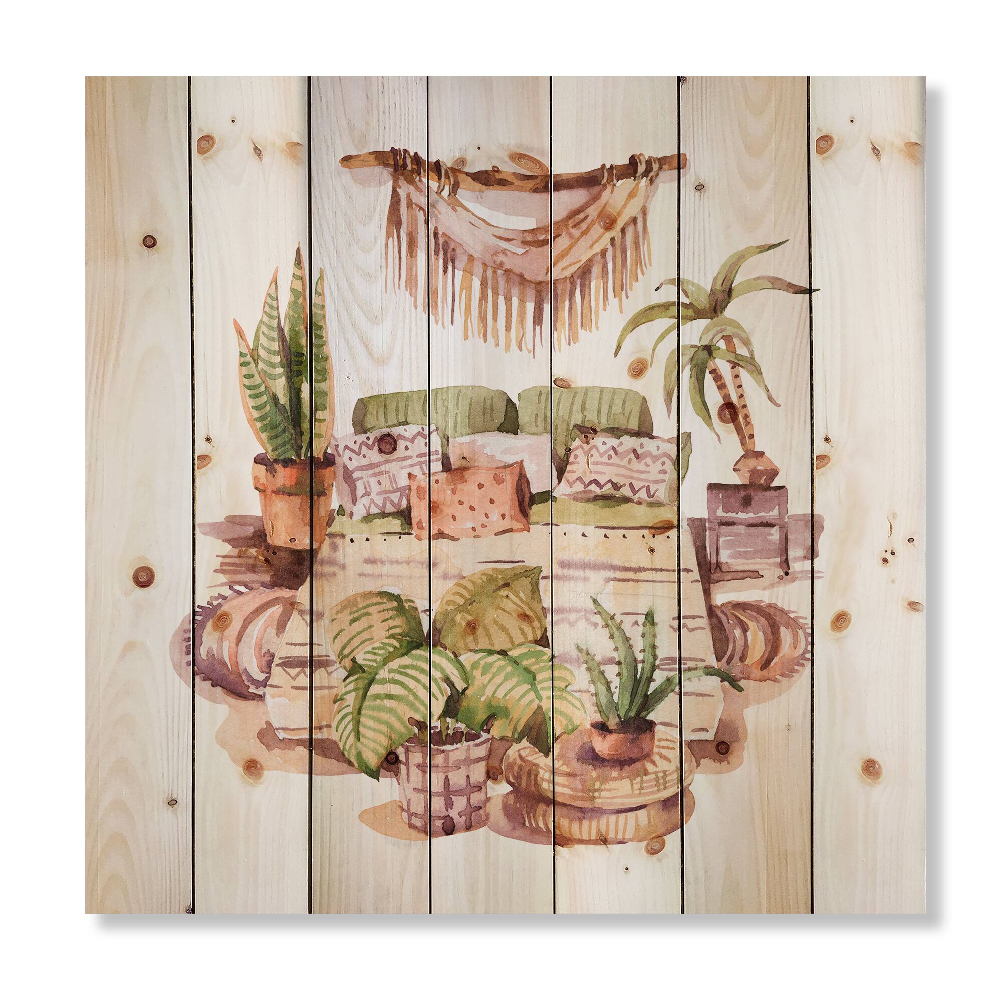 Designart - Indoor House Plants Urban Jungle IV - Traditional Print on Natural Pine Wood