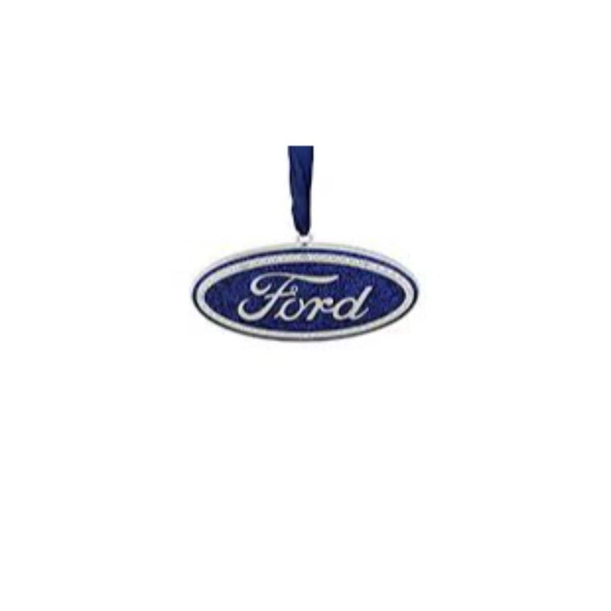 4" Metallic Glitter Blue "Ford" Logo Silver Plated Christmas Tree Ornament