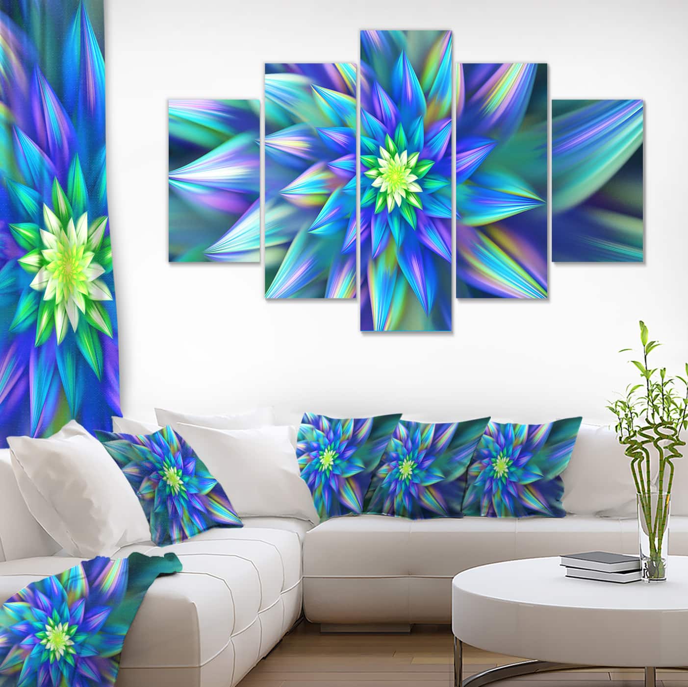 Designart - Huge Light Blue Fractal Flower - Large Floral Canvas Art Print