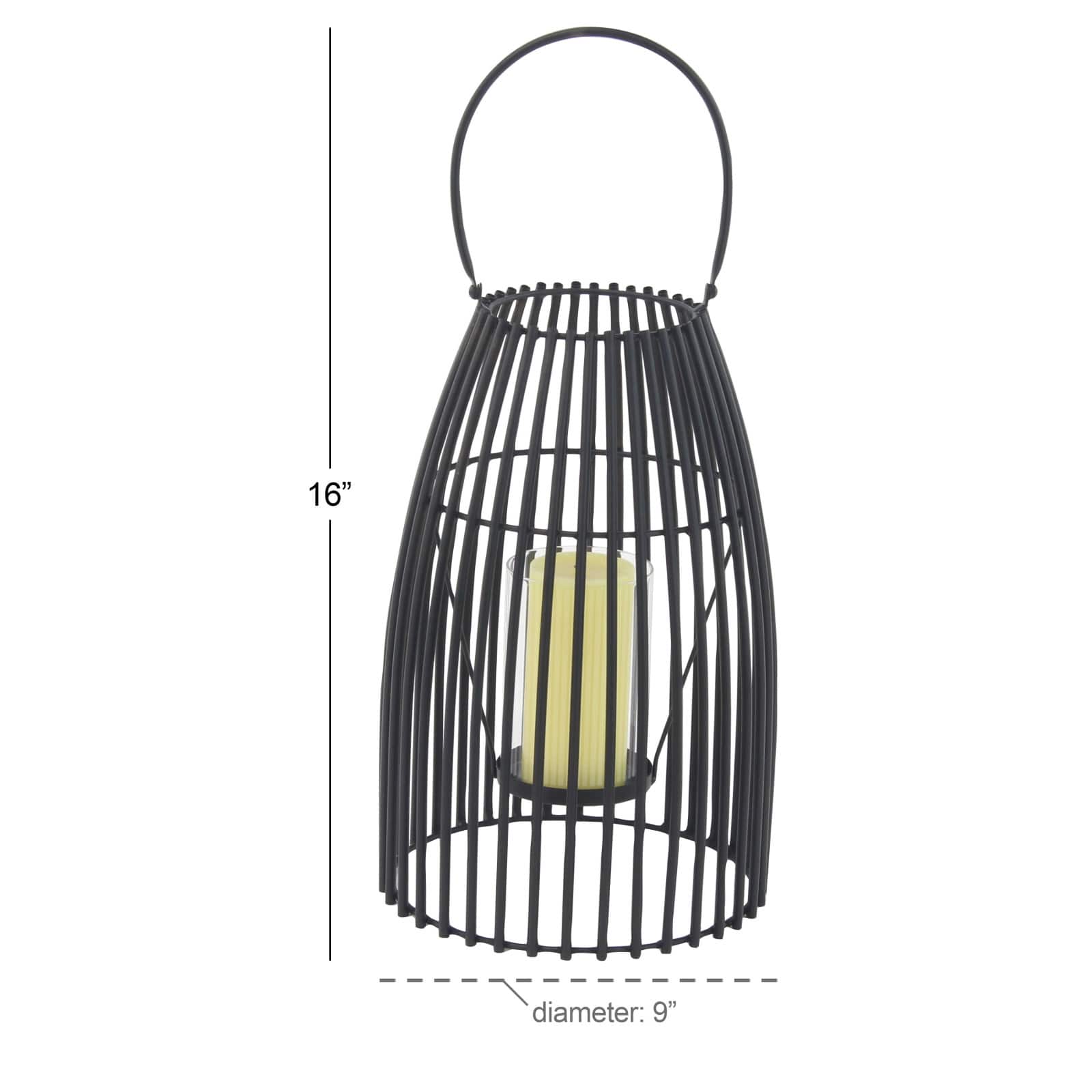 16" Black Iron Contemporary Candle Holder Lantern