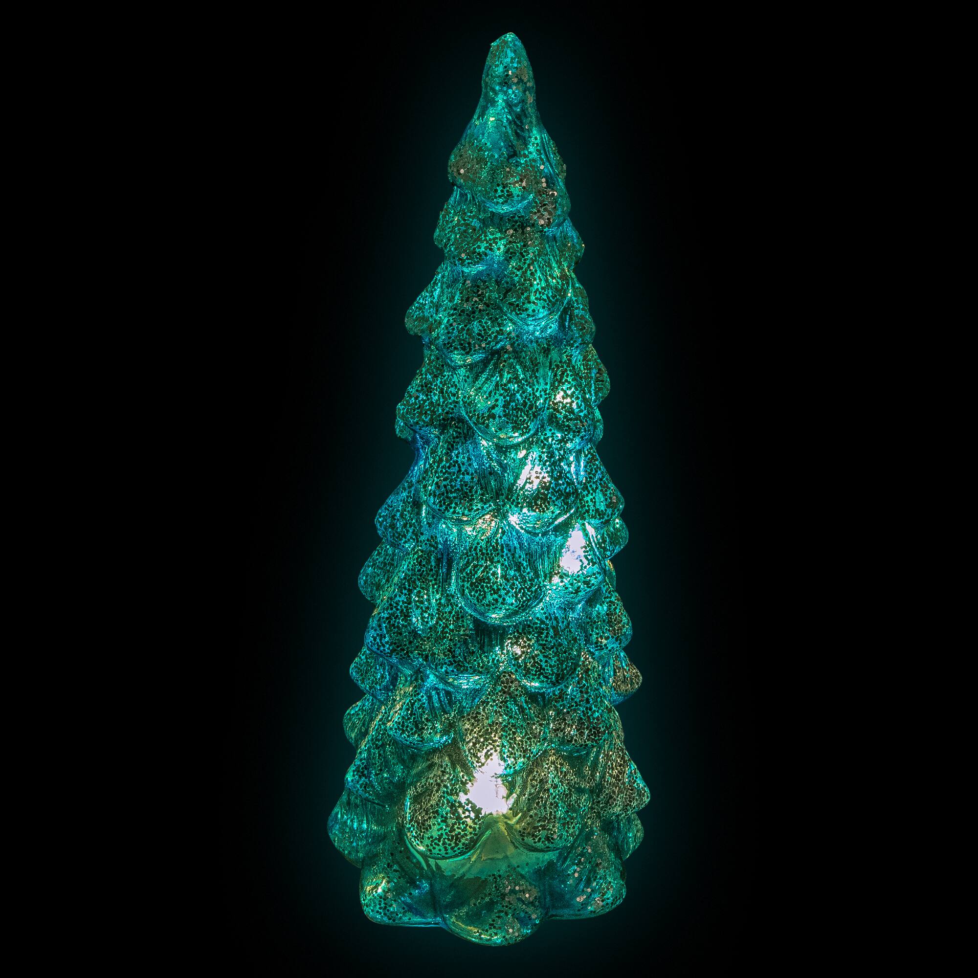 10.25" Blue LED Lighted Glittered Glass Decoration Christmas Tree