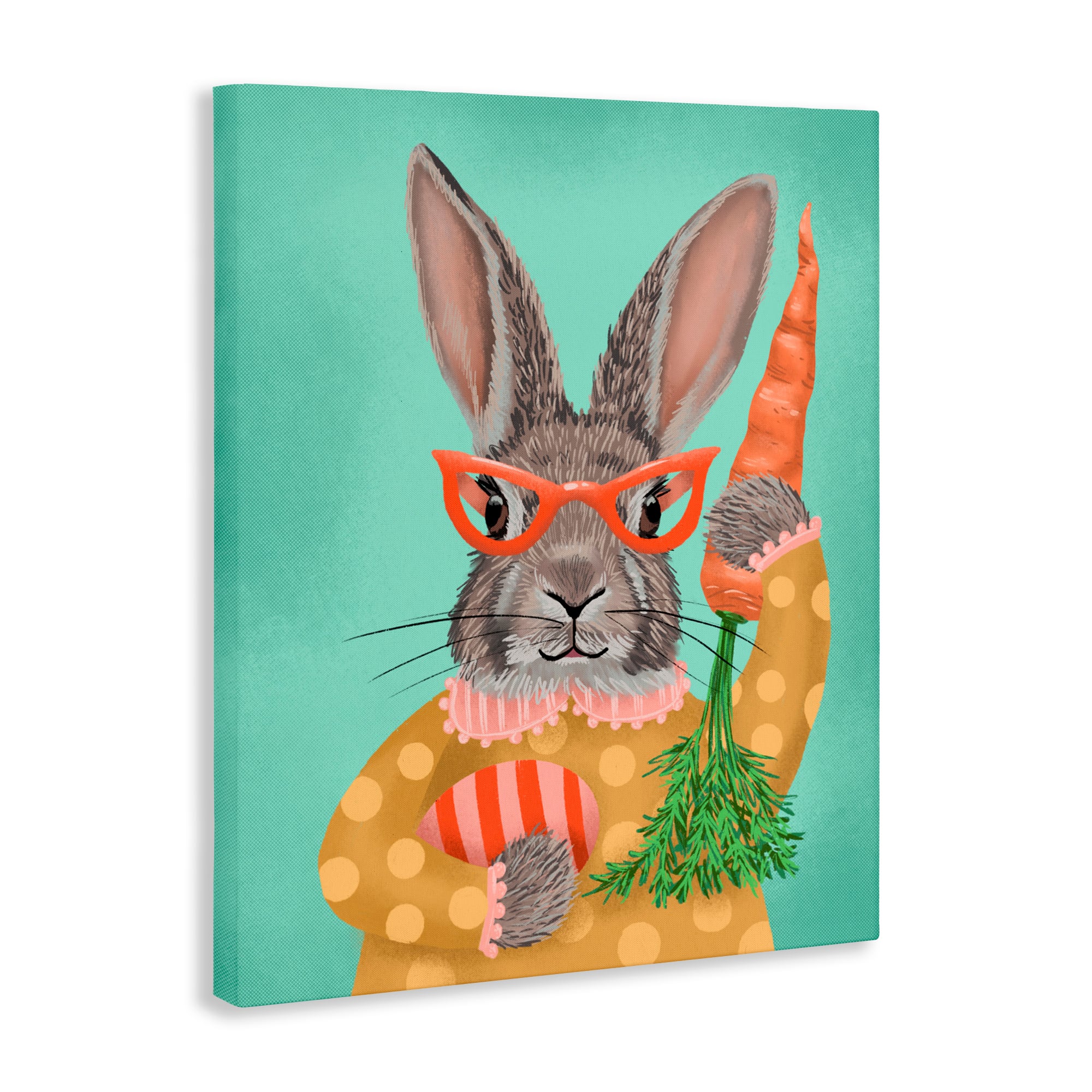 Stupell Industries Polka Dot Spring Rabbit Canvas Wall Art