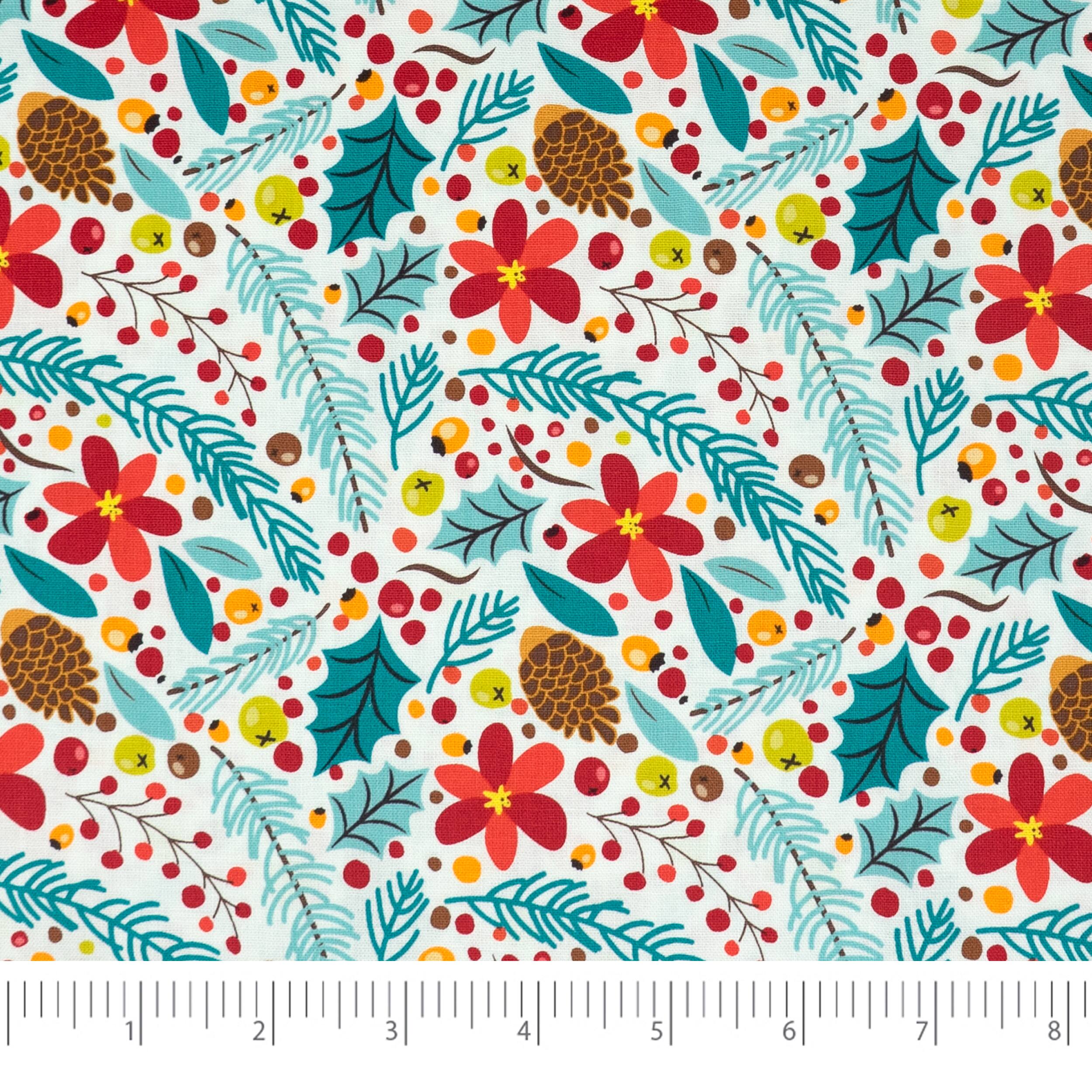 SINGER Christmas Floral Aqua 5 Piece Fat Quarter Bundle
