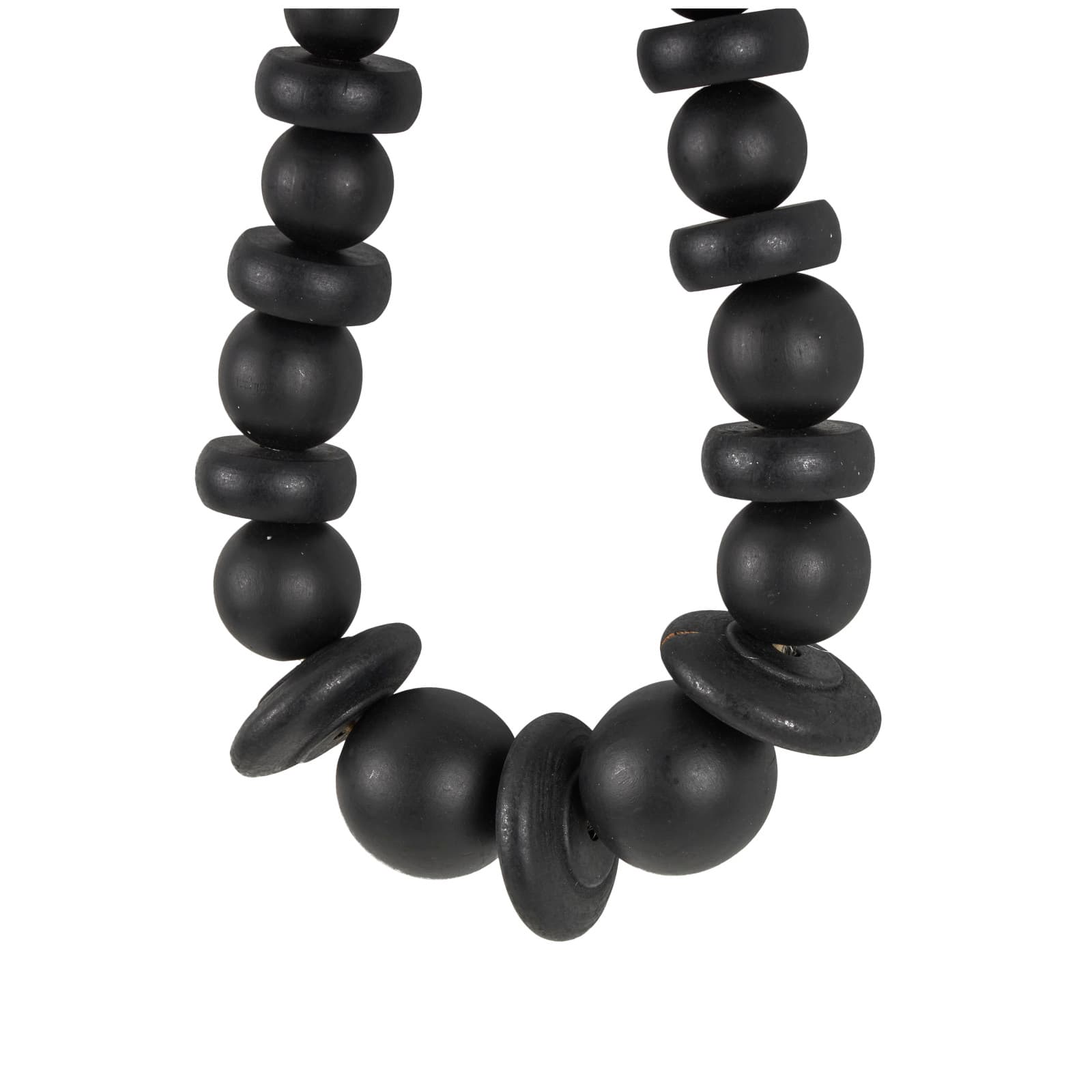 Black Wood Necklace Handmade Geometric Beaded Garland Sculpture