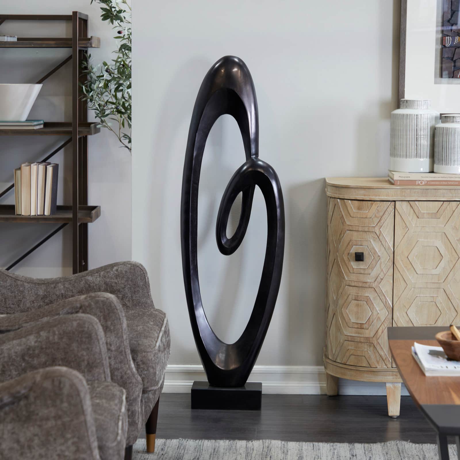 52" Aluminum Swirl Abstract Sculpture with Black Base