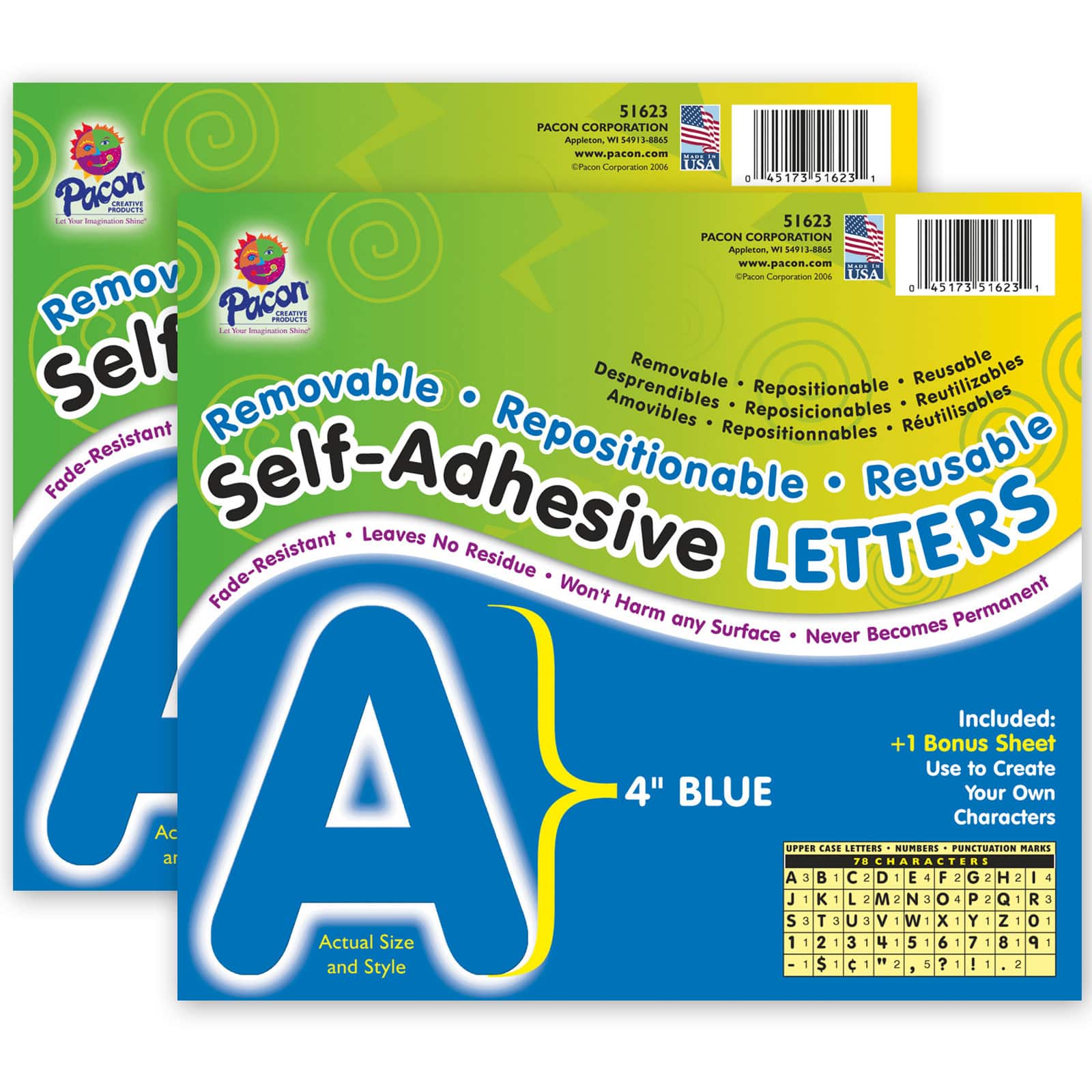 Pacon® Self-Adhesive letters, Blue puffy font, 4", 2 Packs of 156
