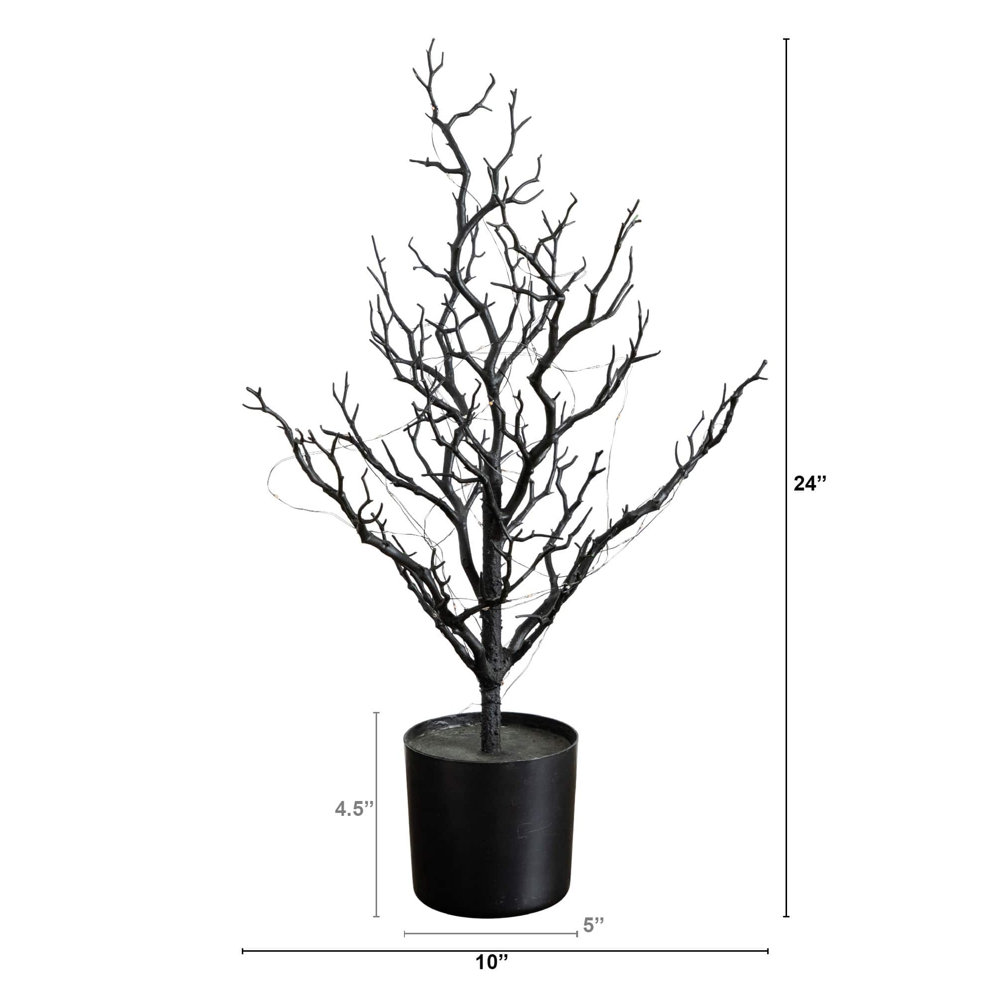 2ft. Pre-Lit Artificial Halloween Black Spooky Twig Tree with 60 Orange & Purple Copper Wire String LED Lights