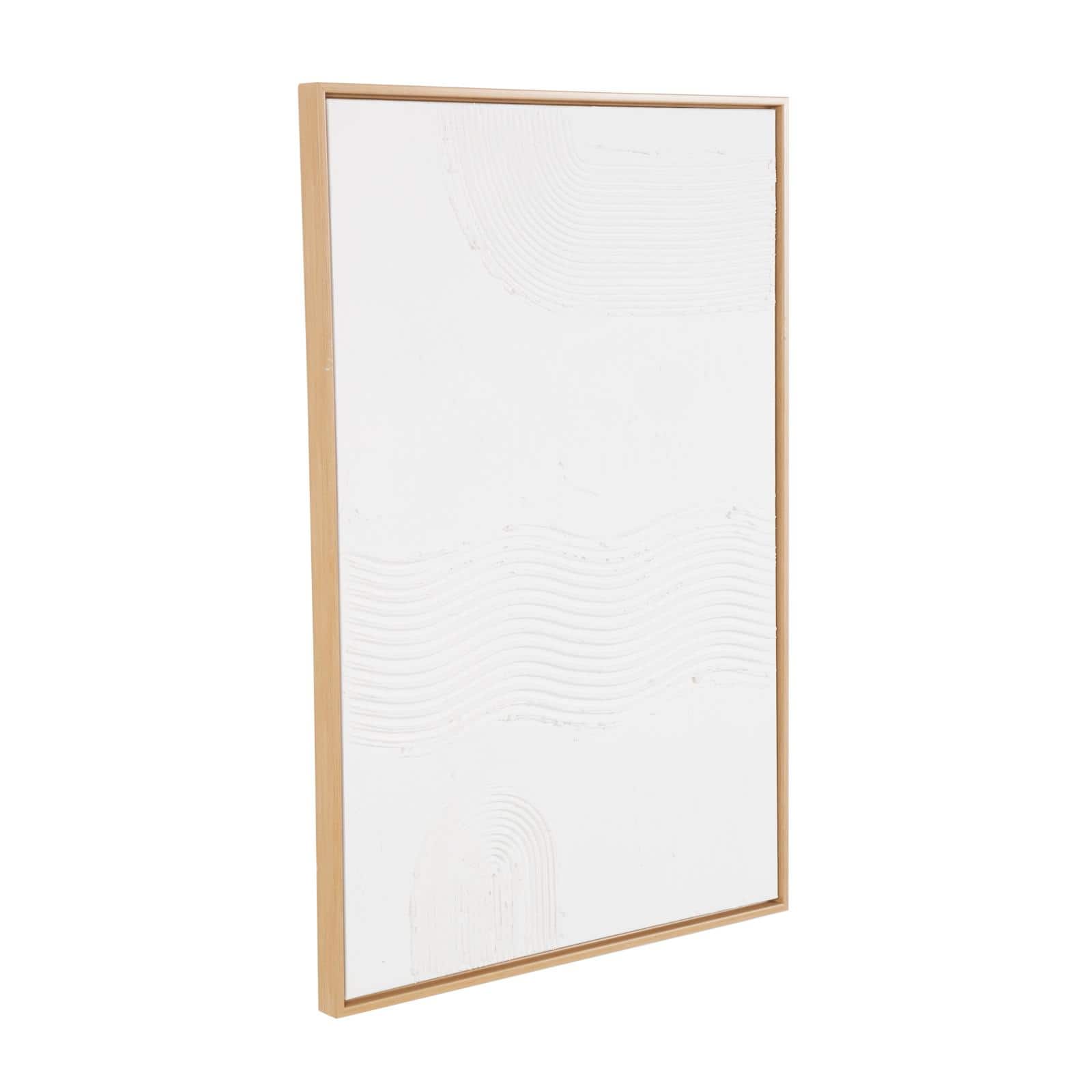 24" x 36" White Abstract Canvas Framed Wall Art with Brown Frame
