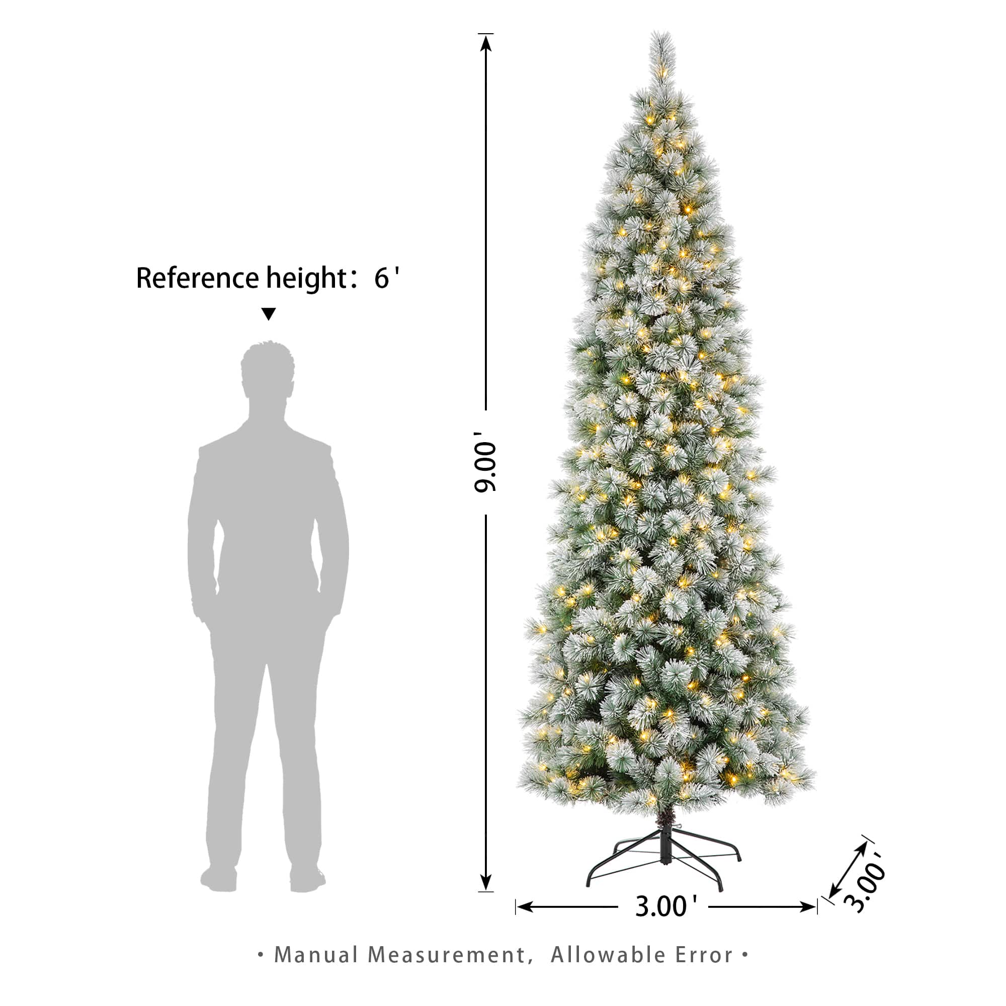9ft. Pre-Lit Flocked Pine Pencil Artificial Christmas Tree, Warm White LED Lights