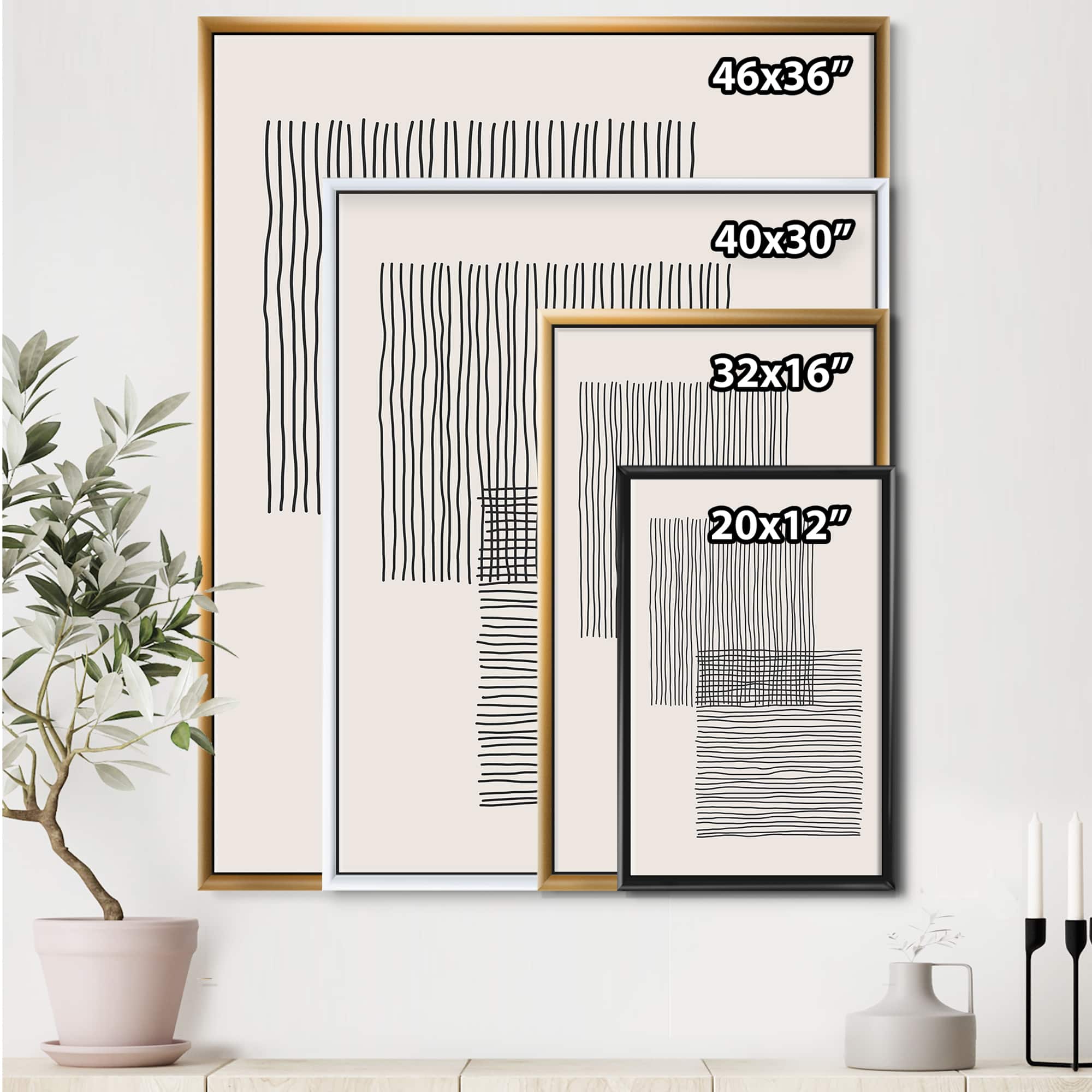 Designart - Minimal Geometric Lines And Squares II - Modern Canvas Wall Art Print in Black Frame