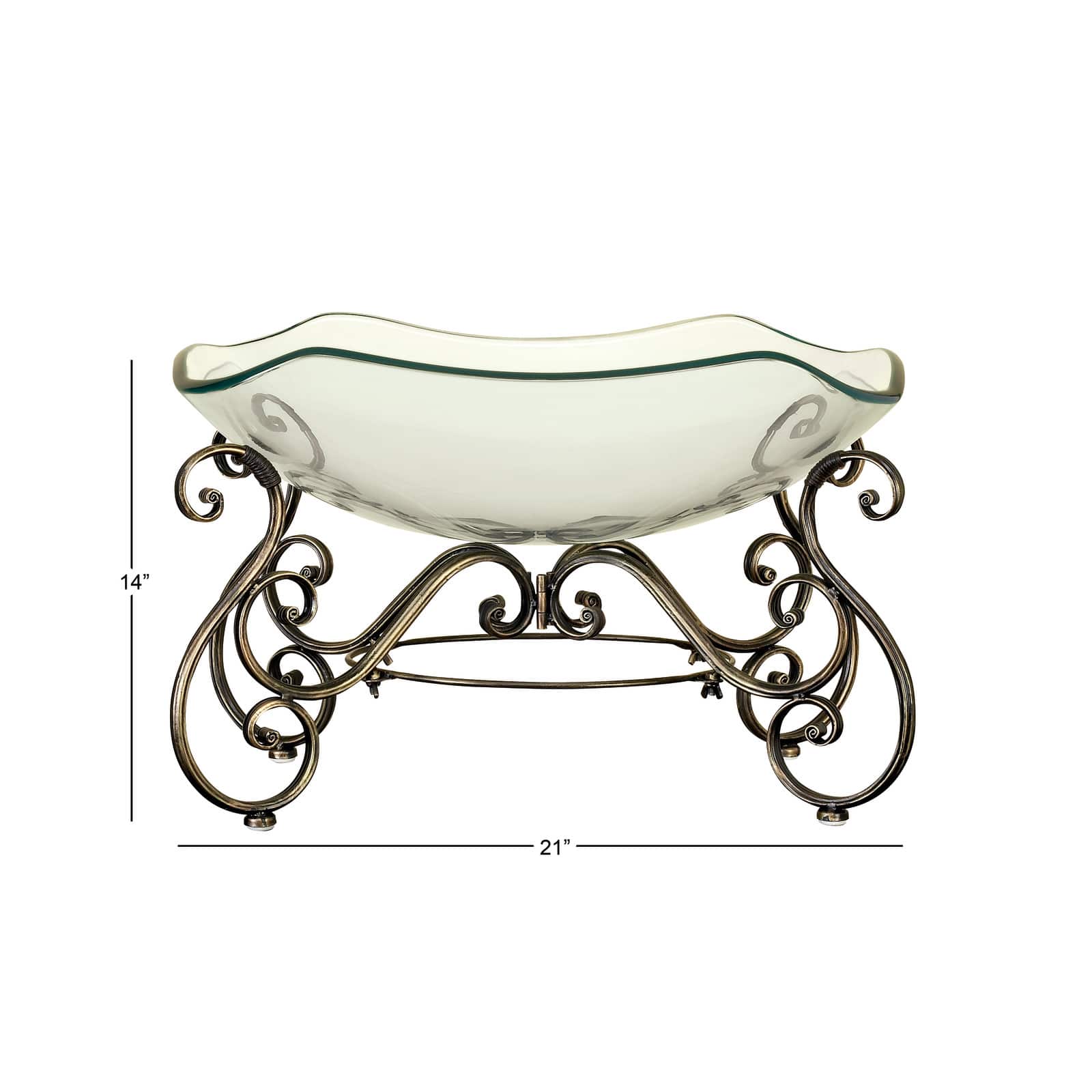 Brass Glass and Metal Traditional Serving Bowl, 14" x 21" x 16"