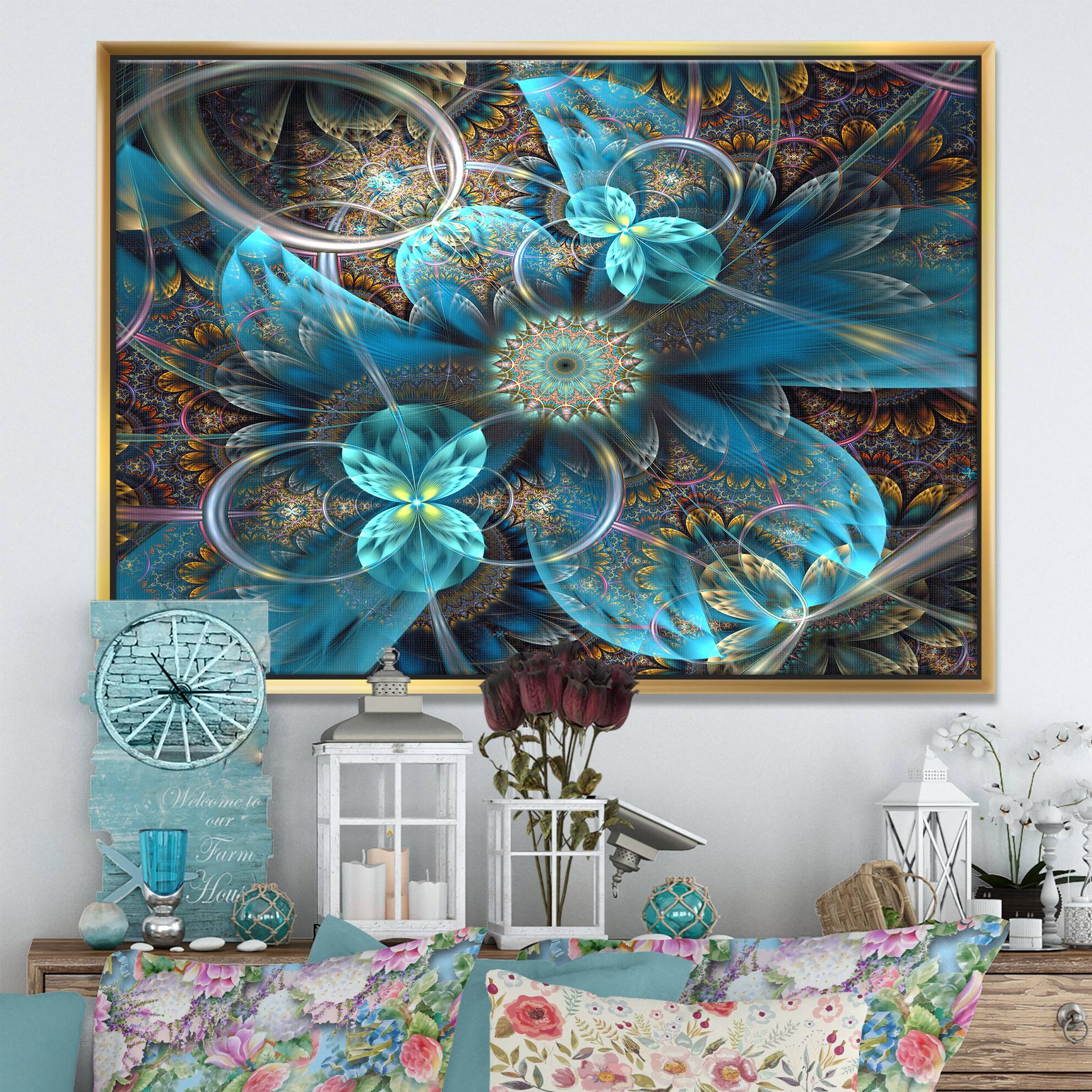 Designart - Fractal Blue Flowers