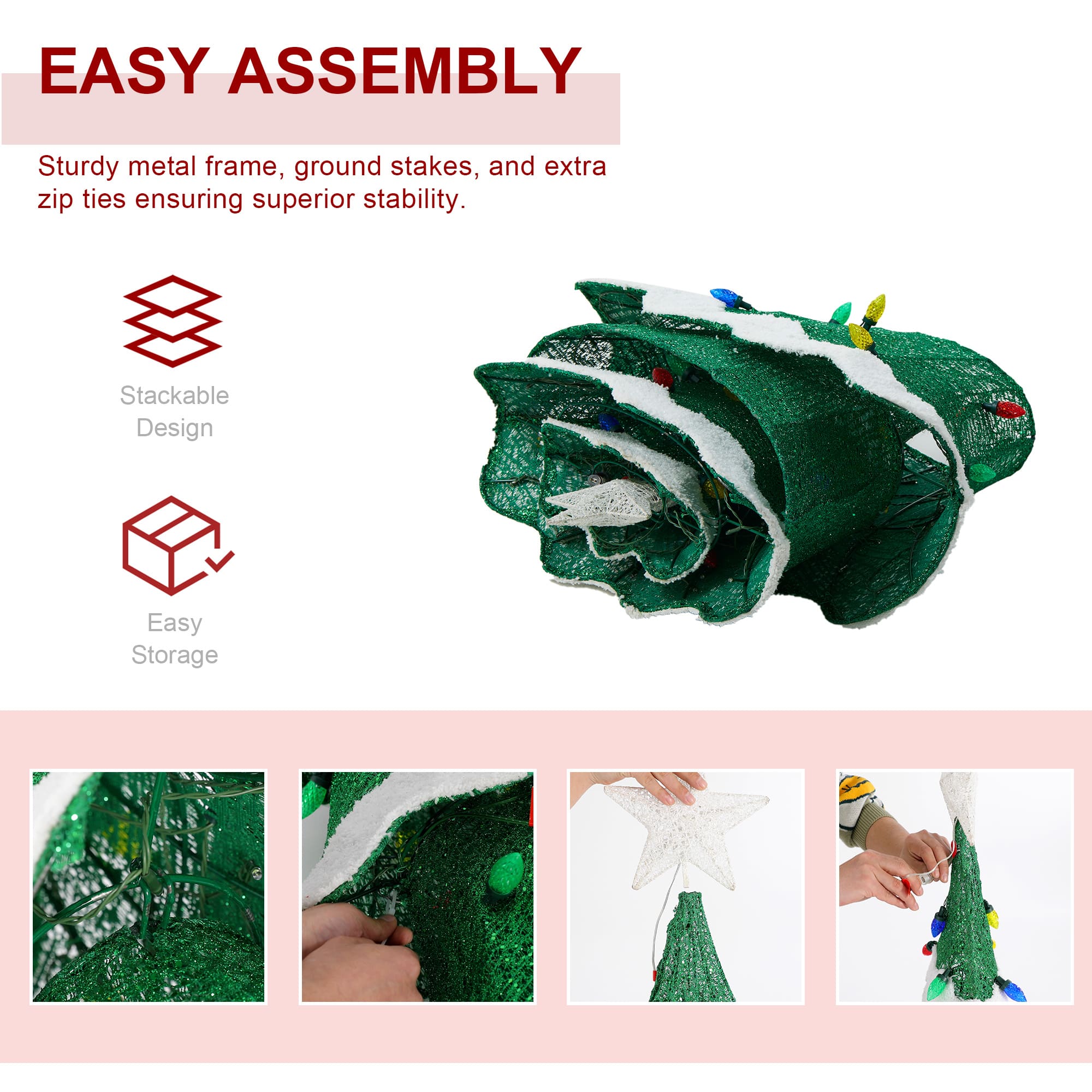 Glitzhome® 4.5ft. Lighted Christmas 3D Mesh Tree Outdoor Décor