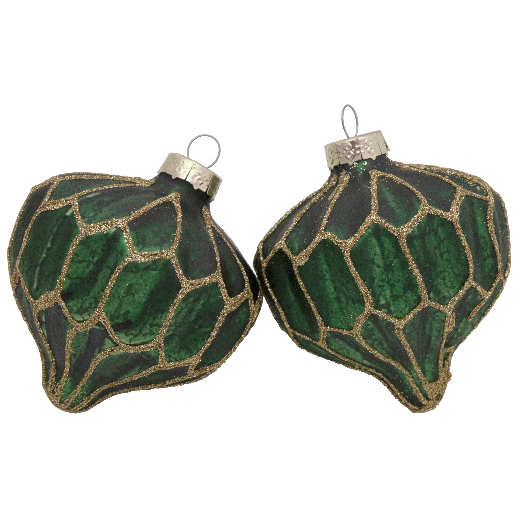 4ct. Green with Gold Glitter Onion & Finial Glass Christmas Ornaments