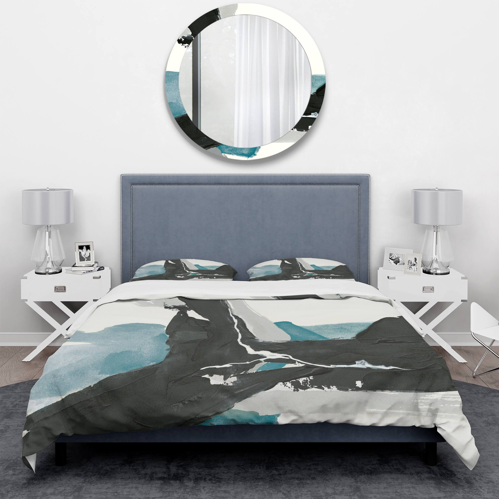 Designart 'Geometric Black and Teal III' Geometric Bedding Set