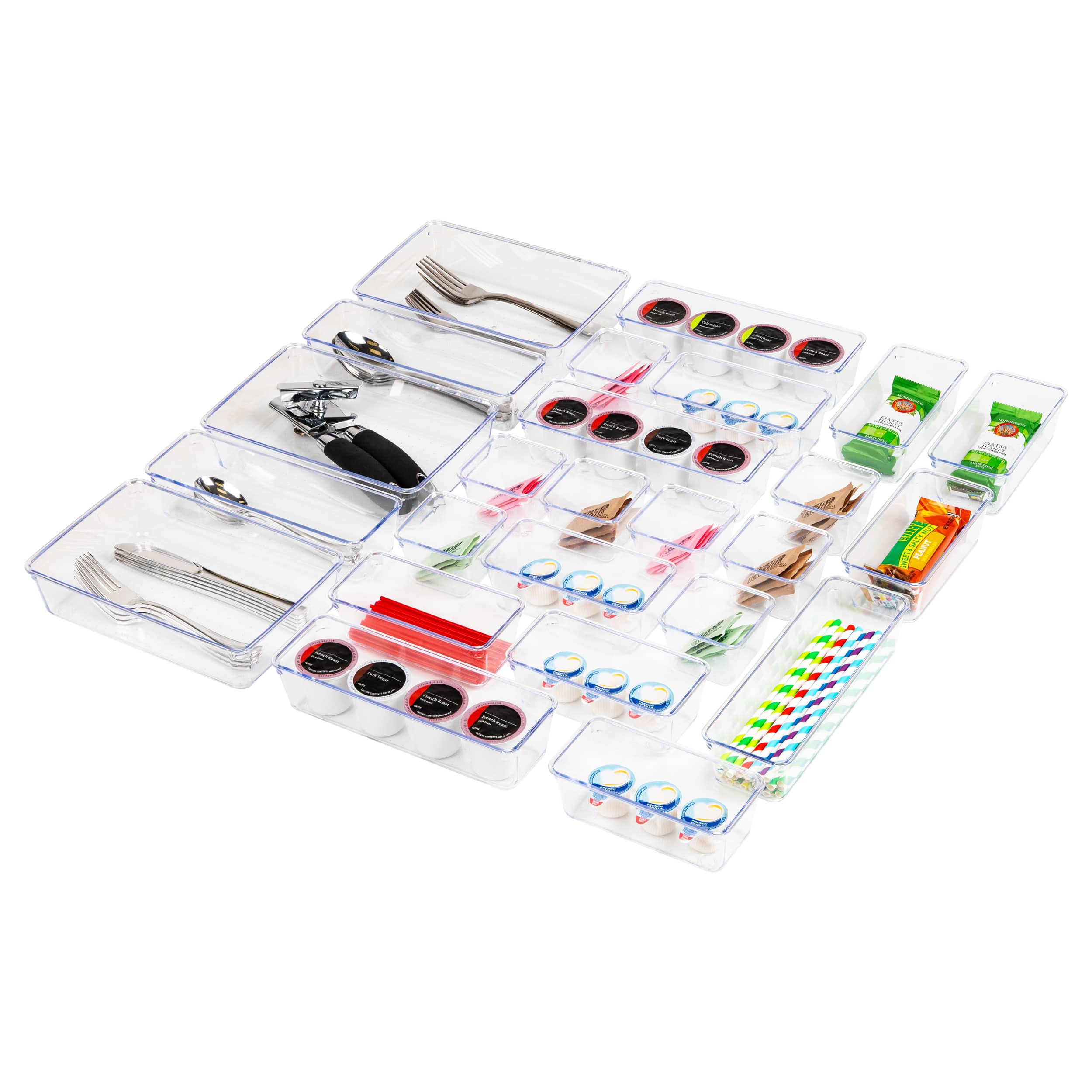 Mind Reader 25-Piece Drawer Organizer Set, Storage Trays, Clear
