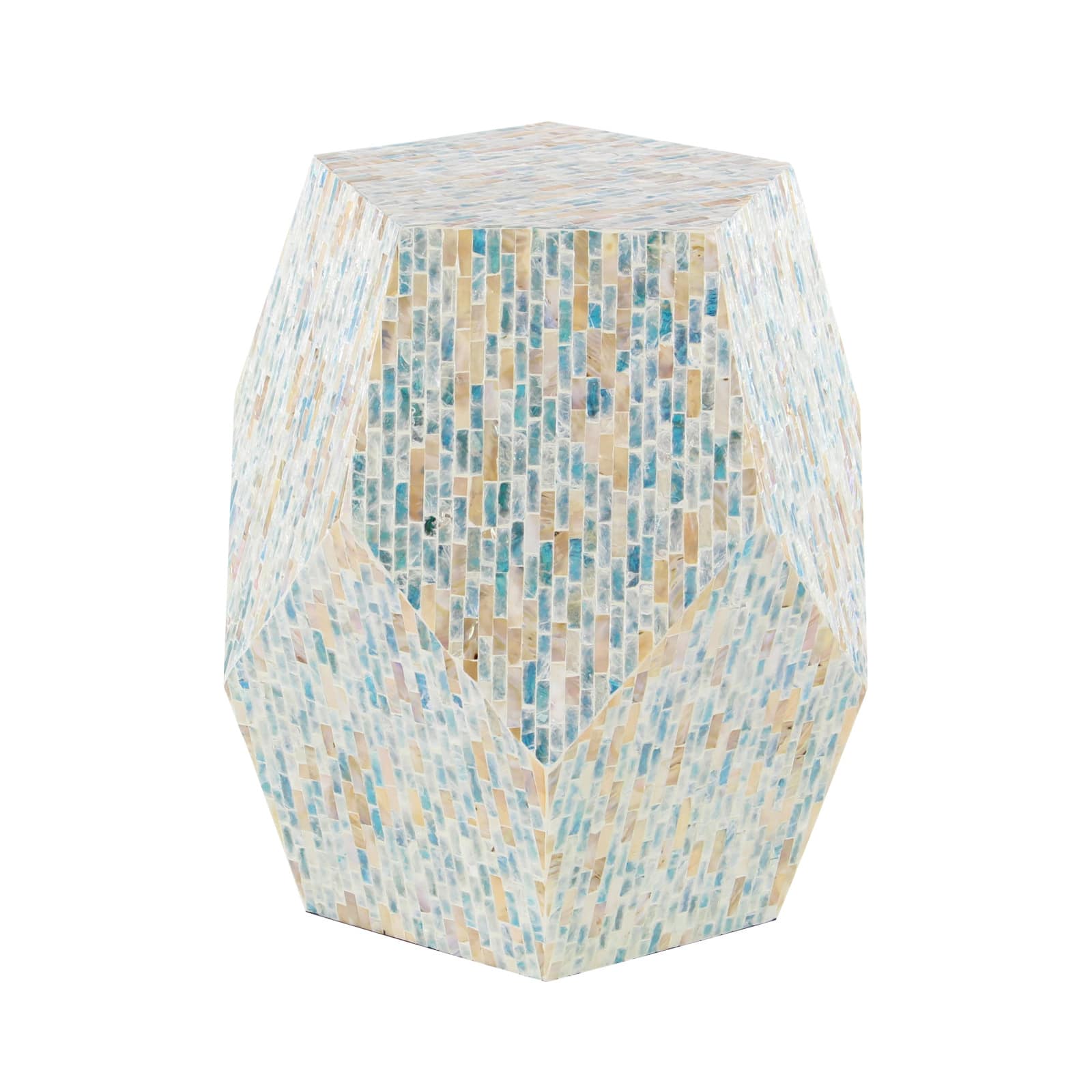 19'' Mussel Shell and Wood Contemporary Accent Table
