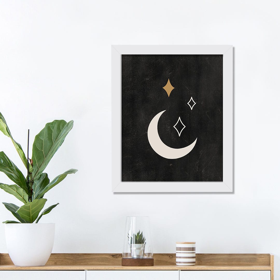 Twinkle Moon Stars 2 11" x 14" White Framed Print Under Plexiglass